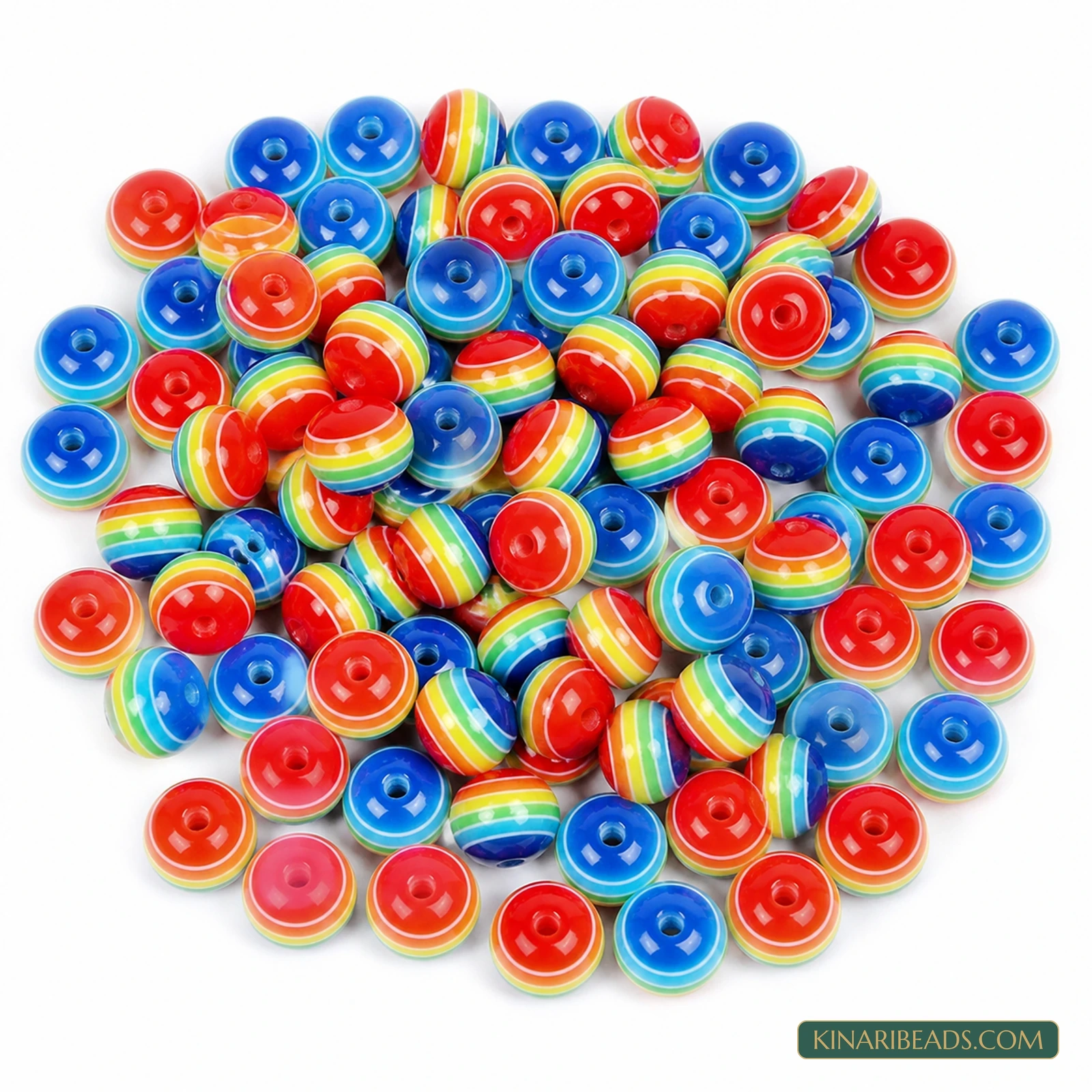 8mm Rainbow Striped Round Acrylic Beads - 100 Pcs