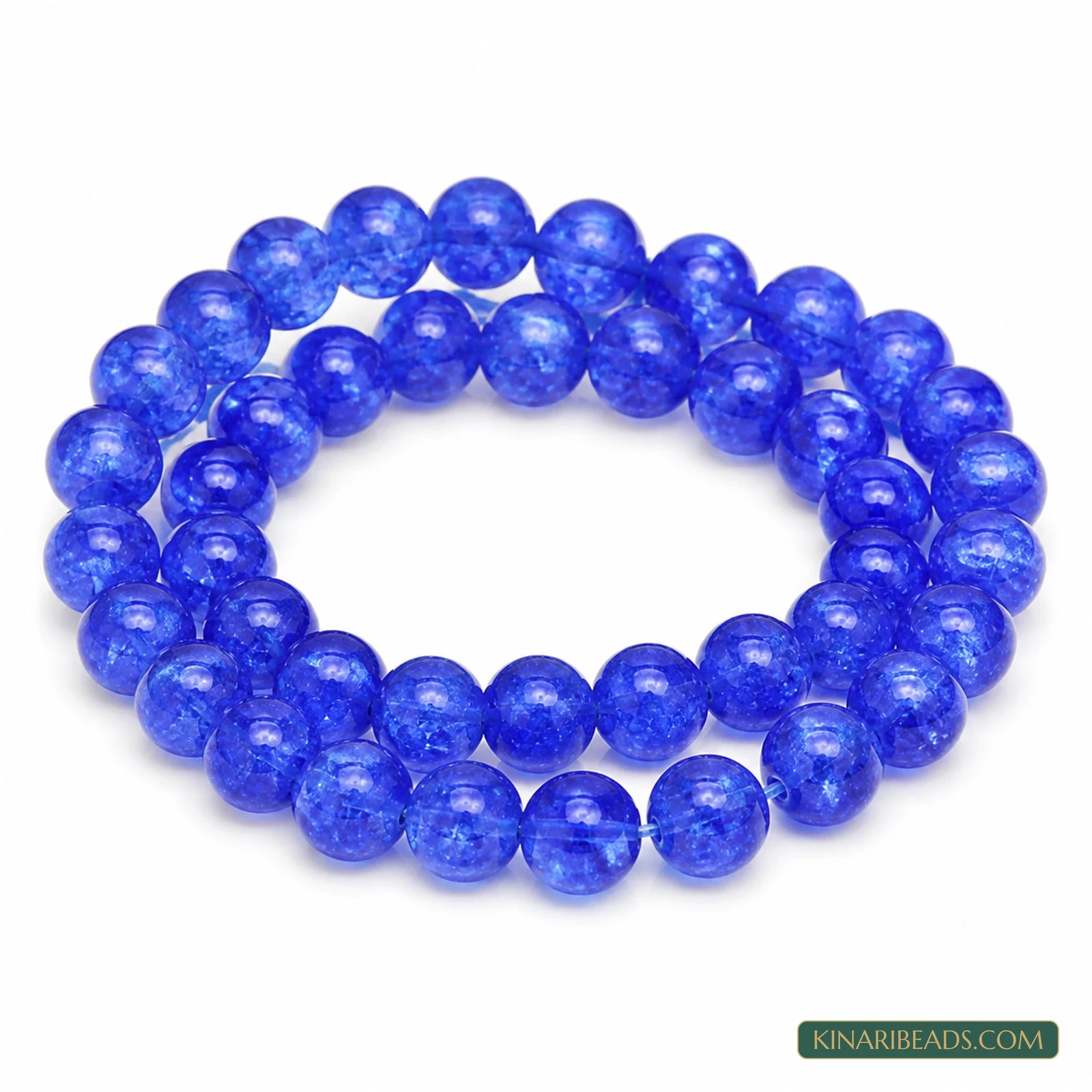 8mm Round Crackle Glass Beads – 15 Inch String - Blue colour