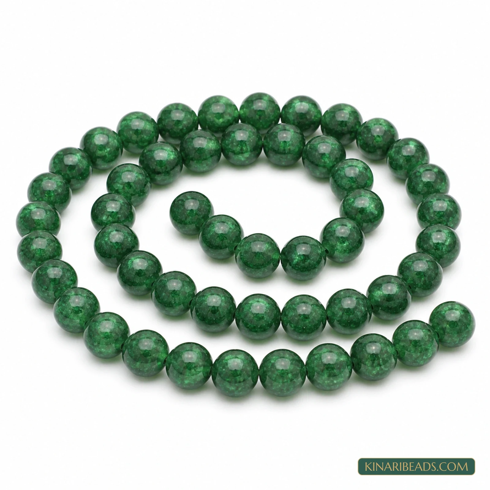 8mm Round Crackle Glass Beads – 15 Inch String - Green colour