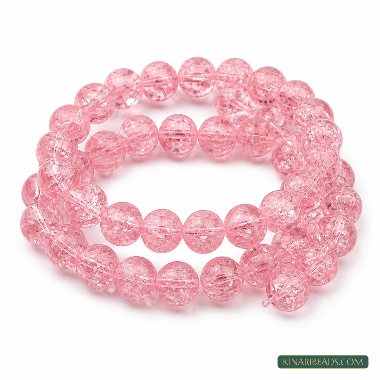 8mm Round Crackle Glass Beads – 15 Inch String - Pink colour