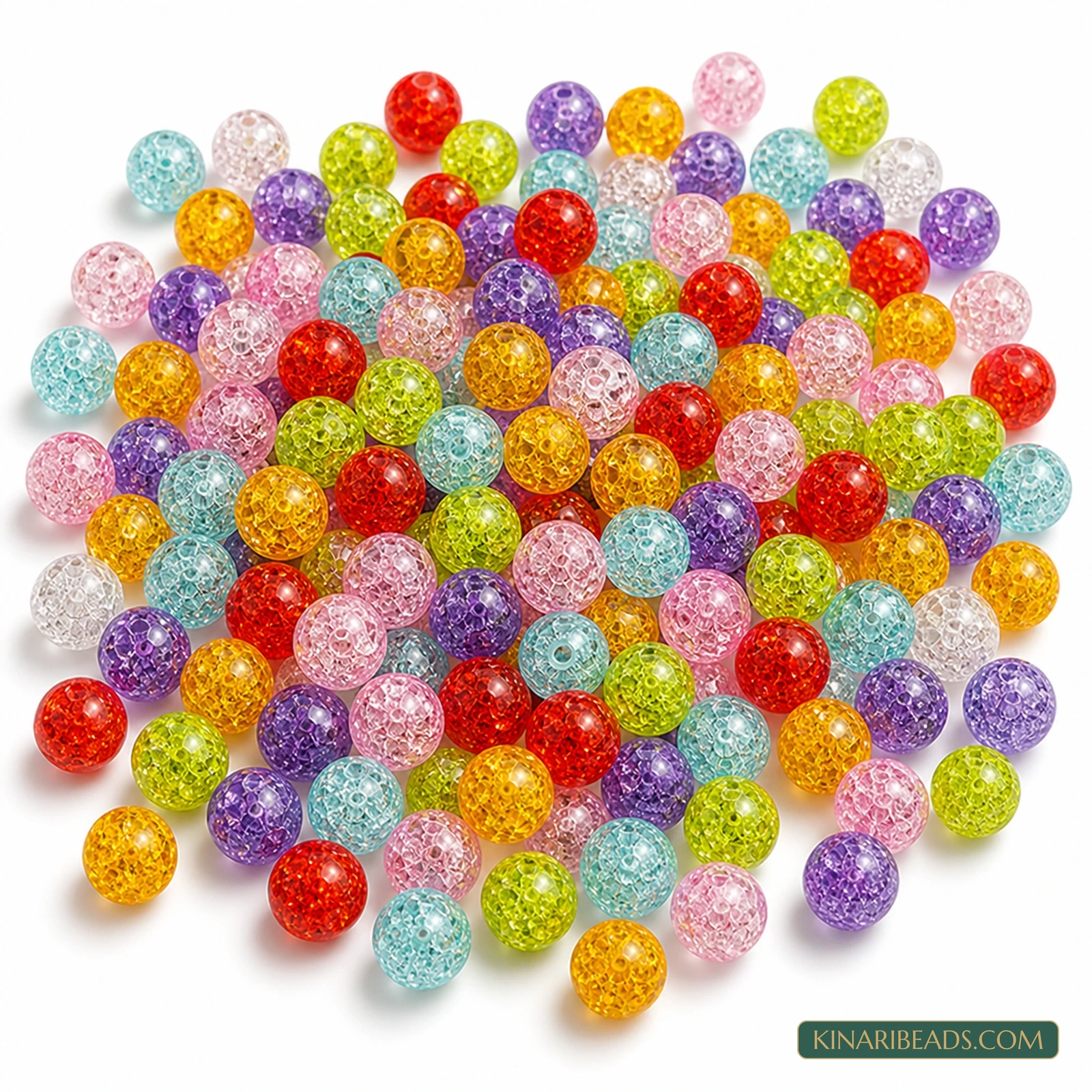 8mm Transparent Crackle-Effect Round Acrylic Beads - 100g (Approx. 350 Pcs)