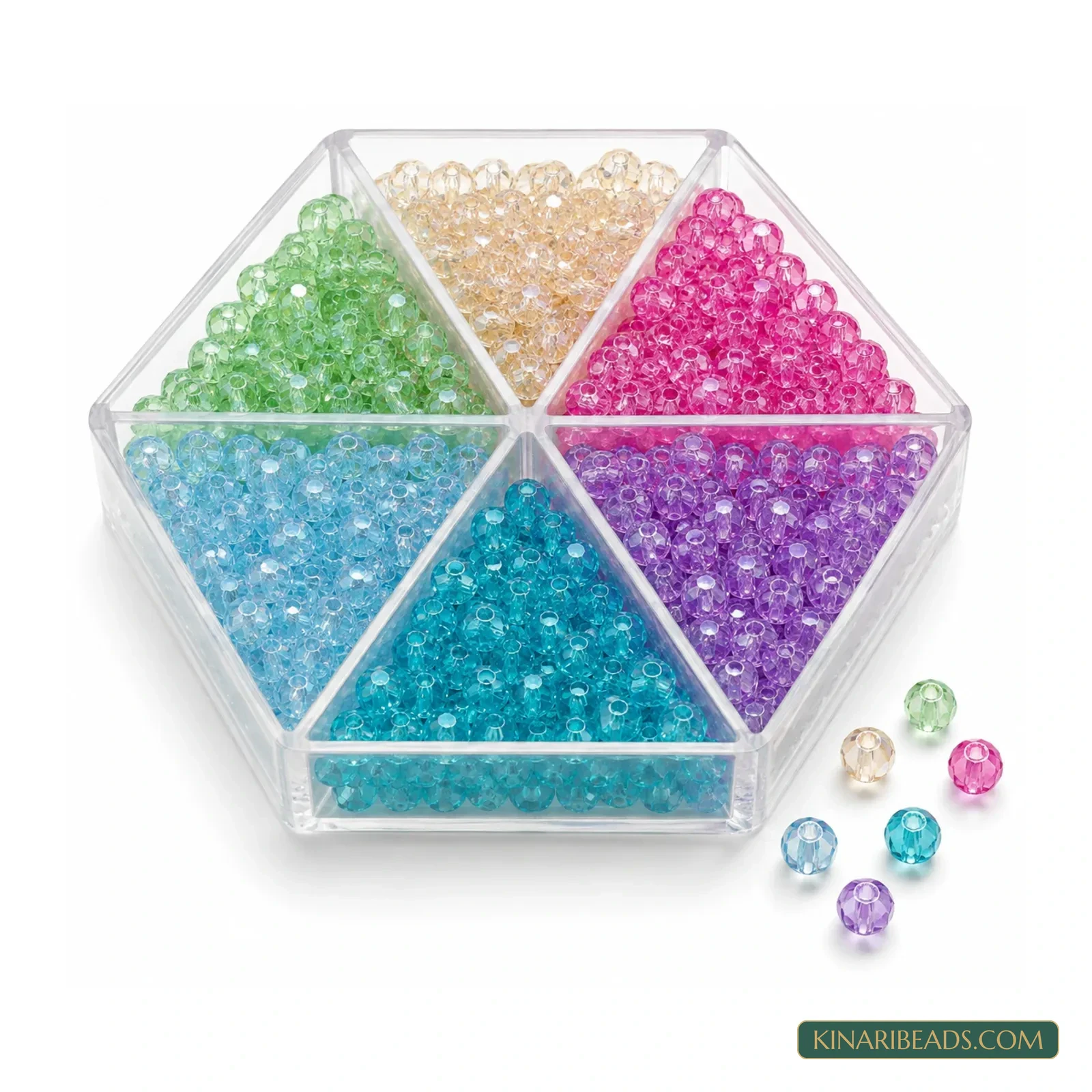 8mm Transparent Diamond-Cut Acrylic Beads 6-Colour Combo - 300 Pcs product image