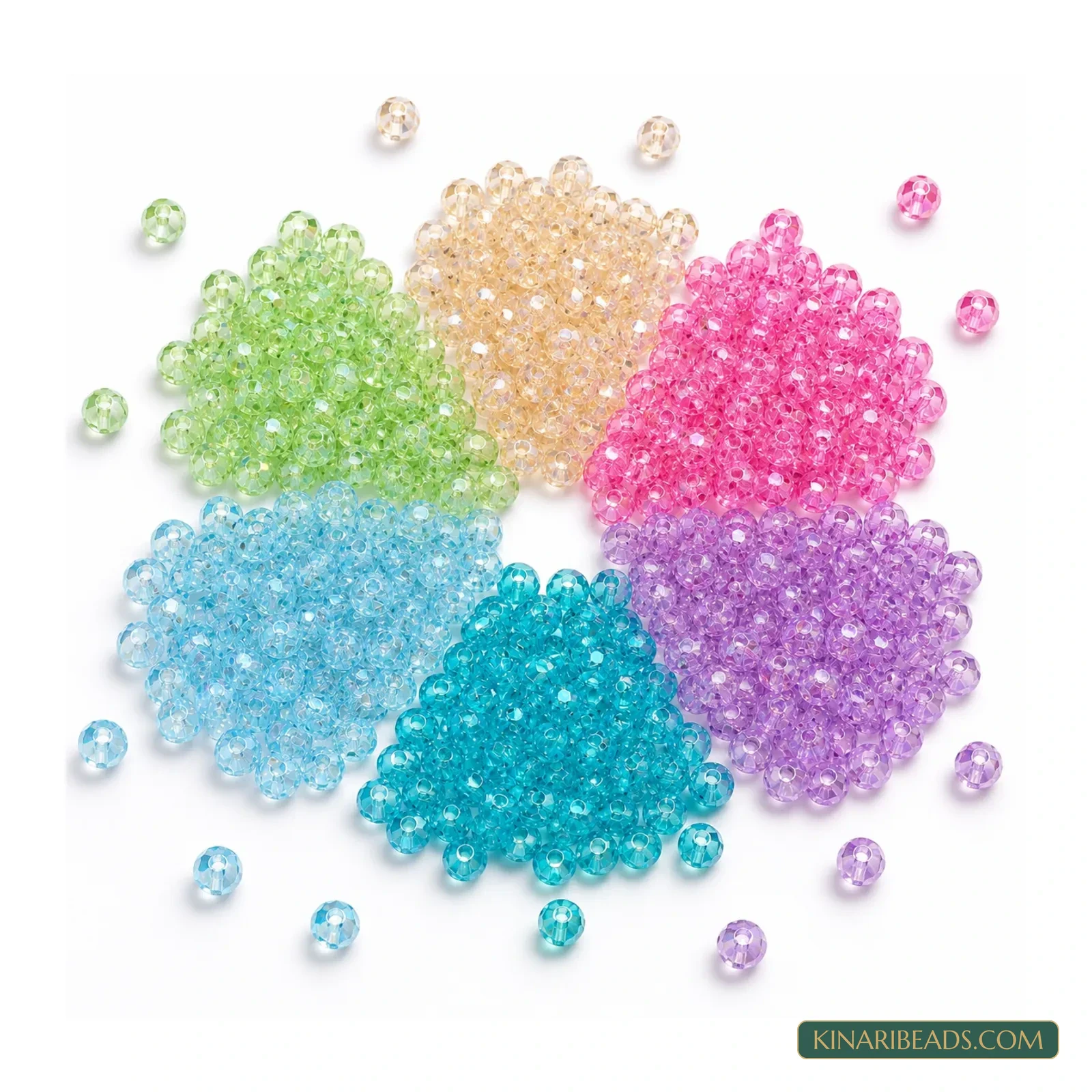8mm Transparent Diamond-Cut Acrylic Beads 6-Colour Combo - 300 Pcs product image