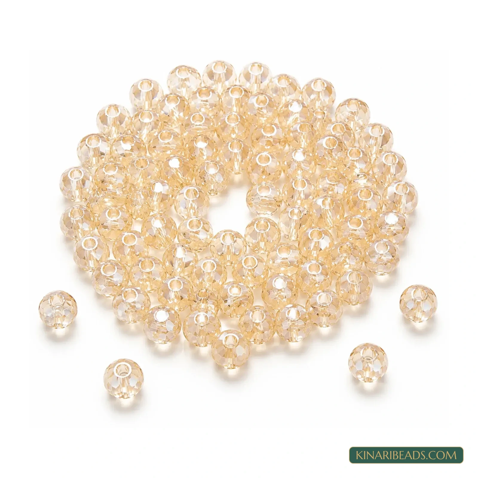 8mm Transparent Diamond-Cut Faceted Round Acrylic Beads - 100g - Transparent Champagne colour