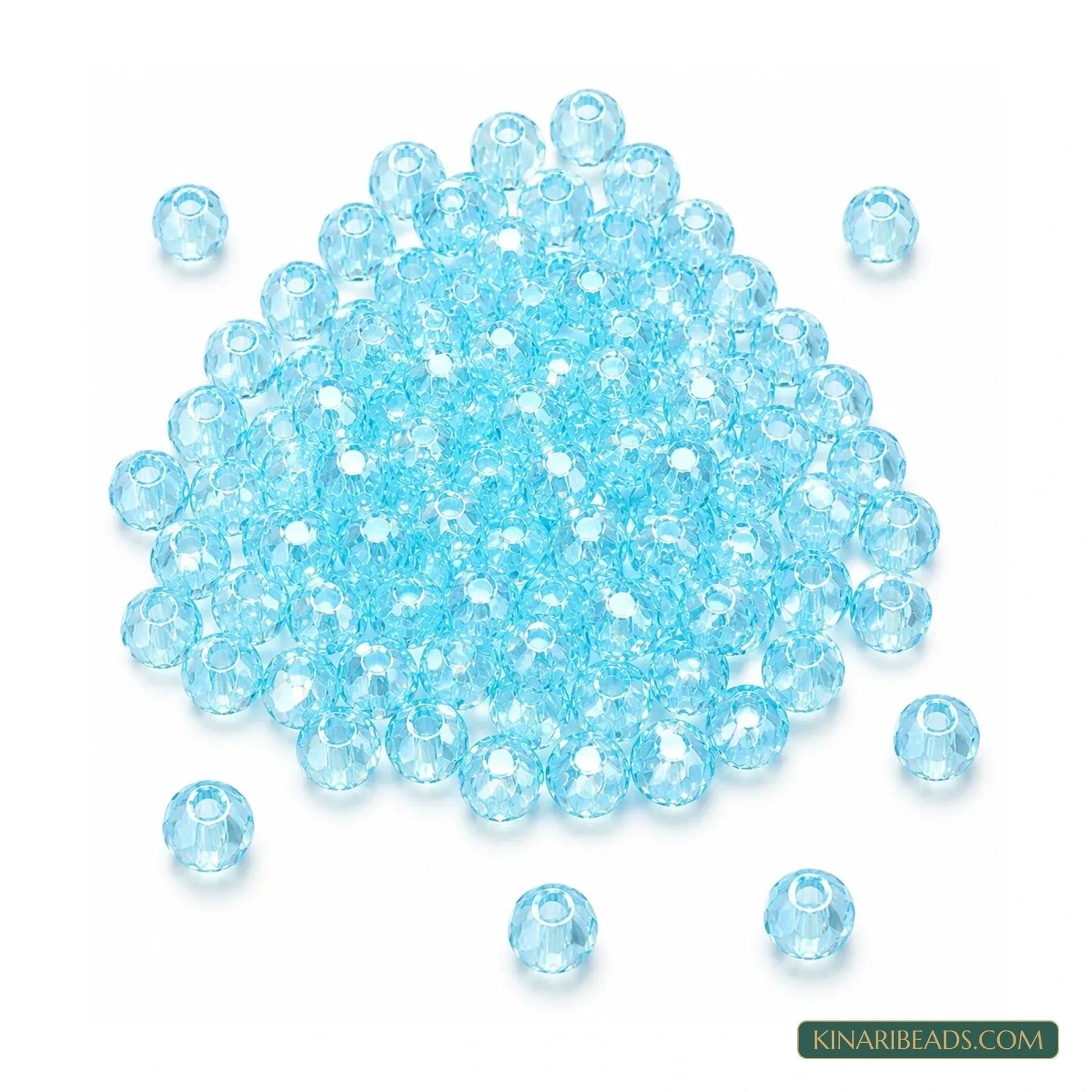 8mm Transparent Diamond-Cut Faceted Round Acrylic Beads - 100g - Transparent Light Sky Blue colour
