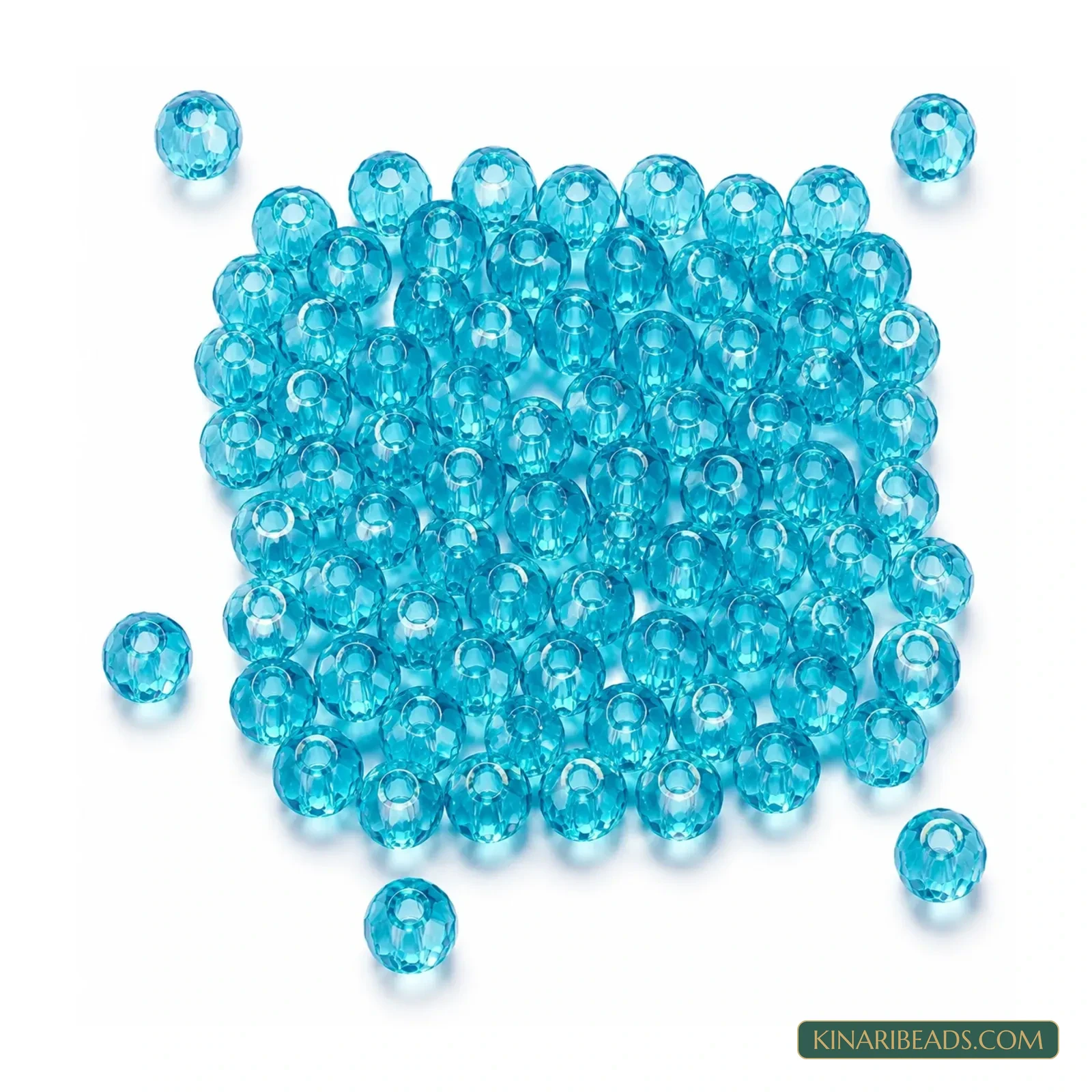 8mm Transparent Diamond-Cut Faceted Round Acrylic Beads - 100g - Transparent Turquoise colour