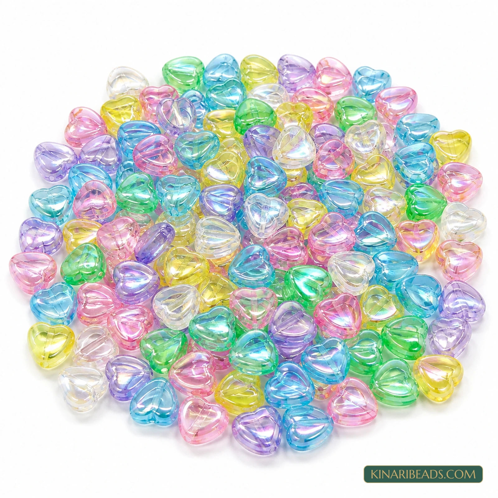 8mm Transparent Rainbow AB Heart Acrylic Beads - 6-Colour Combo, 300 Pcs