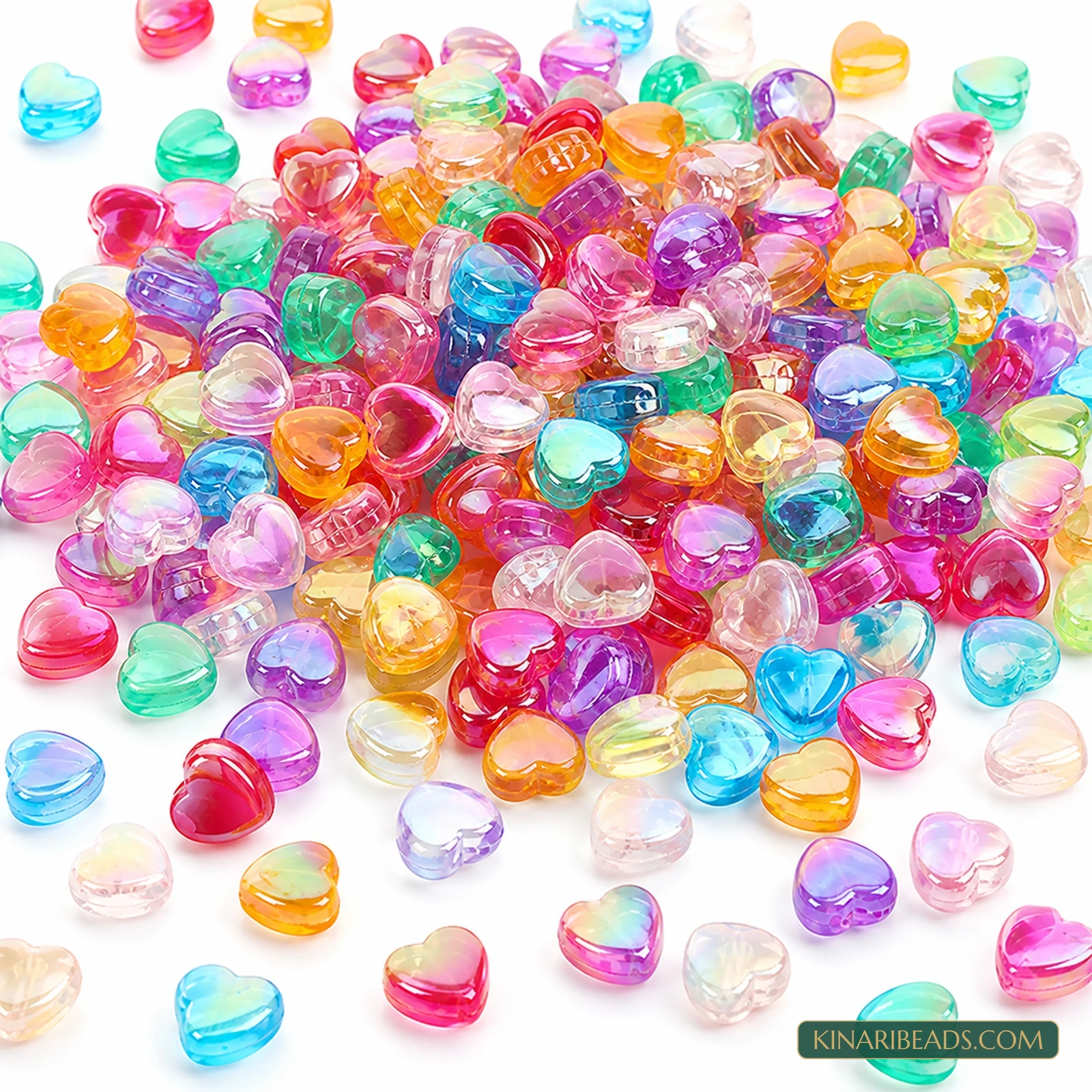 8mm Transparent Rainbow AB Heart Acrylic Beads - 100g (Approx. 450 Pcs)