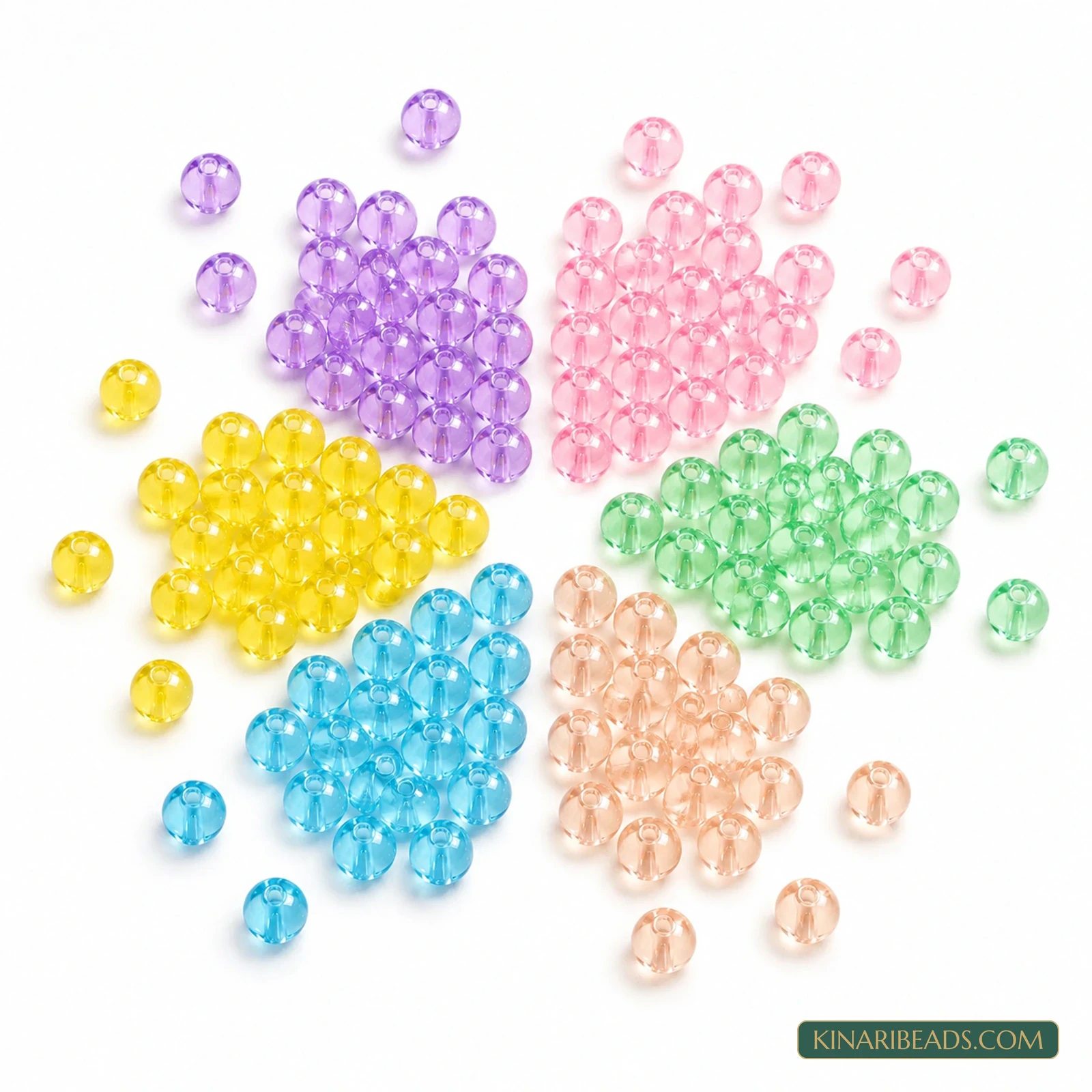 8mm Transparent Round Acrylic Beads 6-Colour Combo - 300 Pcs