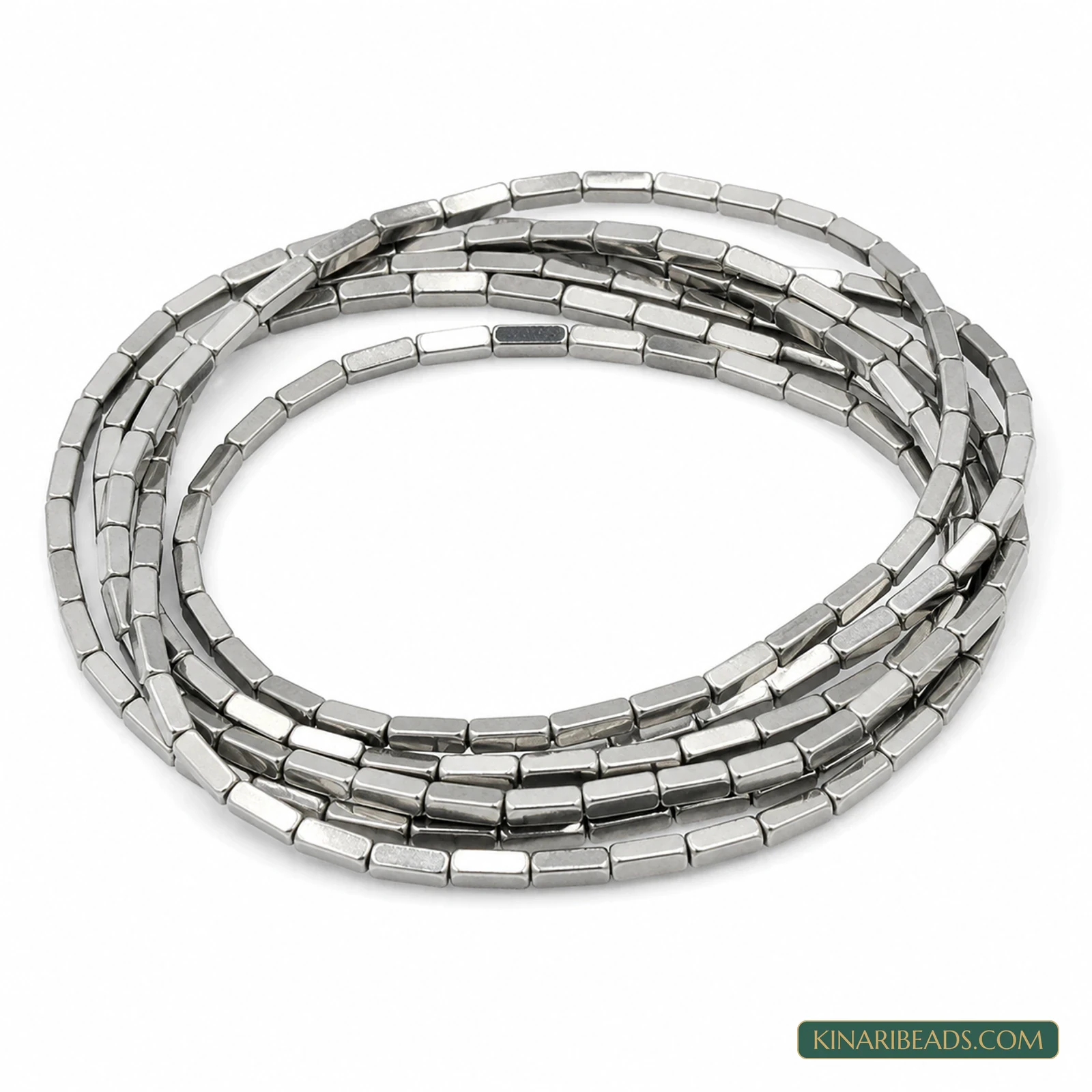 8×2mm Silver Rectangle Tube Hematite Beads – 1 String