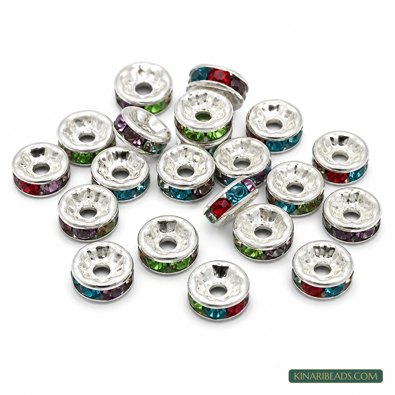 8×3mm Iron Rhinestone Disc Spacer Beads – 200 Pcs - Silver colour