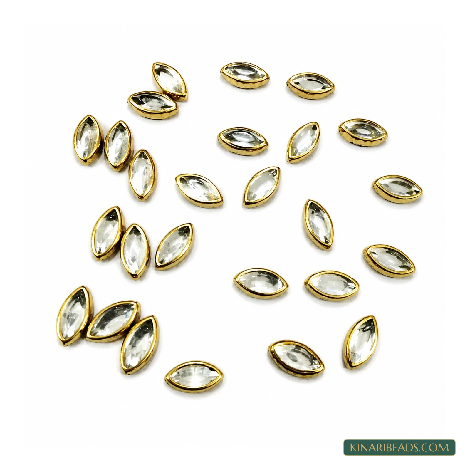 8×4mm Eye-Shaped Golden Kundan Stones – 100g