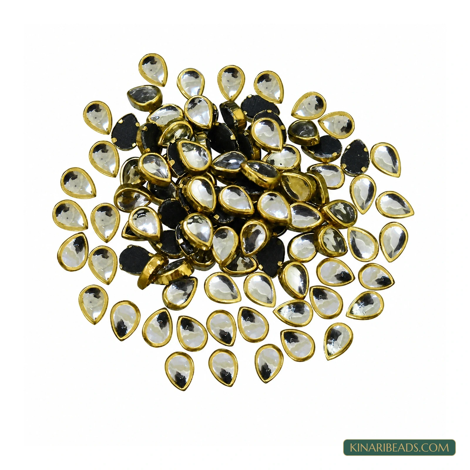 8×6mm Teardrop Golden Kundan Stones – 100g