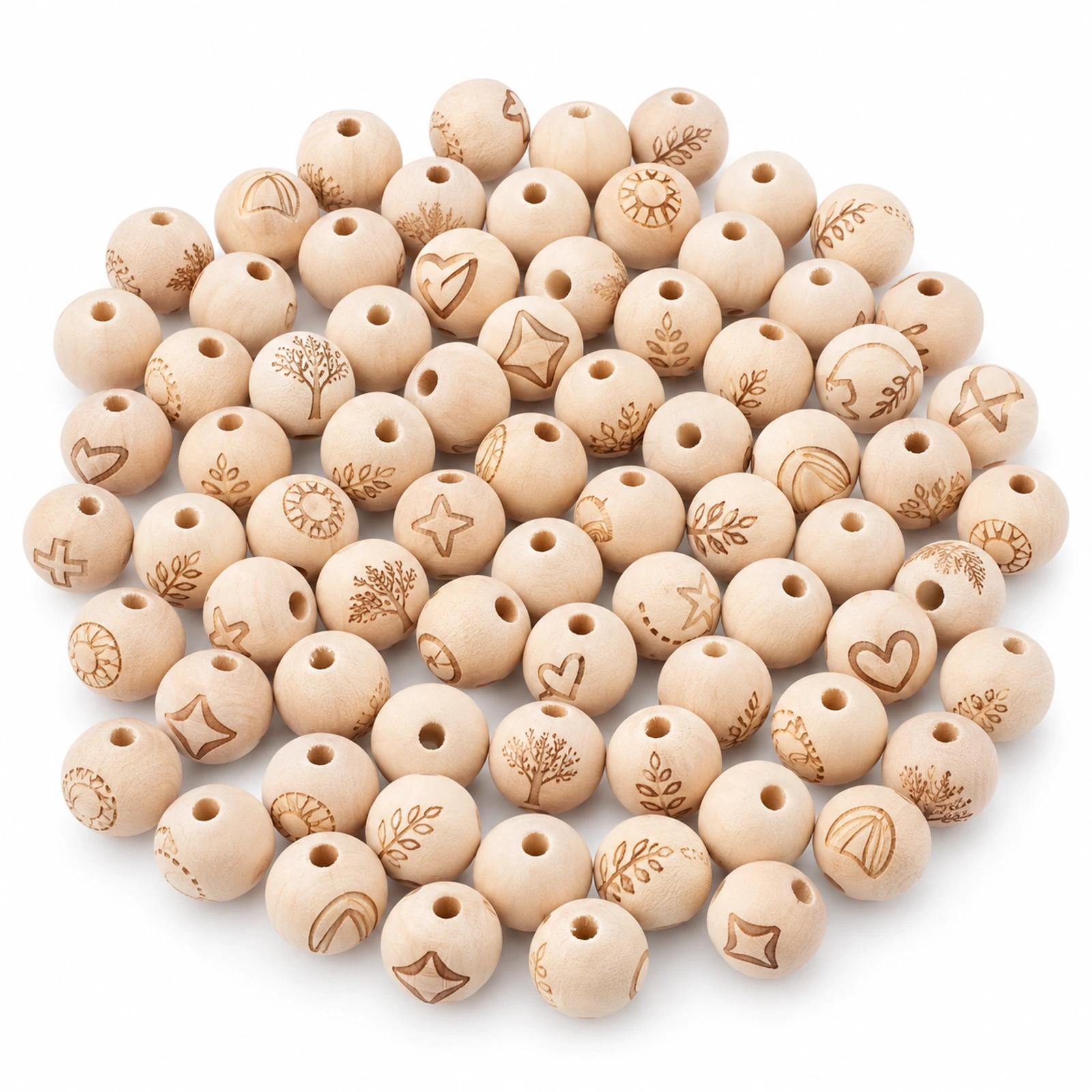90-Piece 20mm Laser-Engraved Wooden Beads Kit