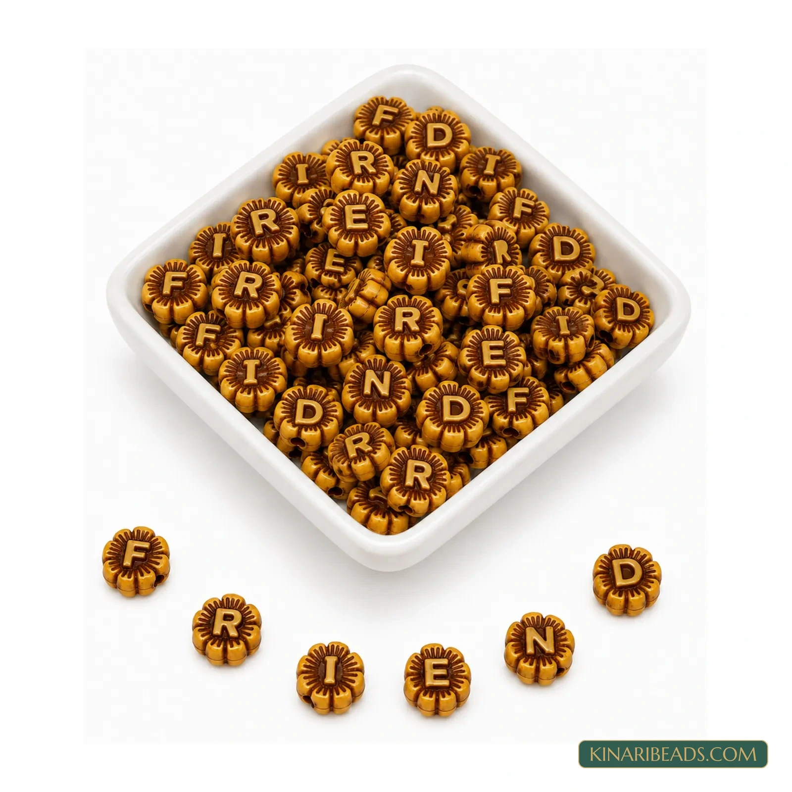 9mm Antique Gold FRIEND Acrylic Round Letter Beads - 100g