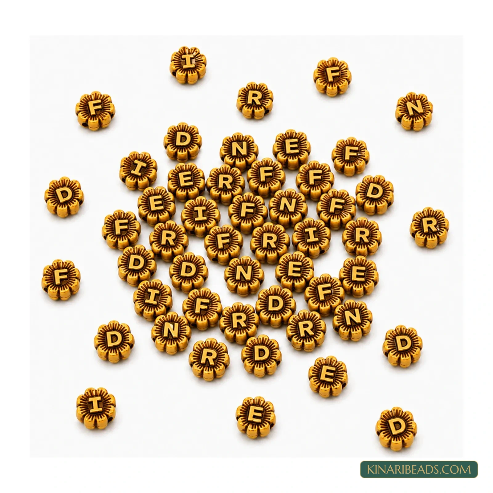 9mm Antique Gold FRIEND Acrylic Round Letter Beads - 100g product image