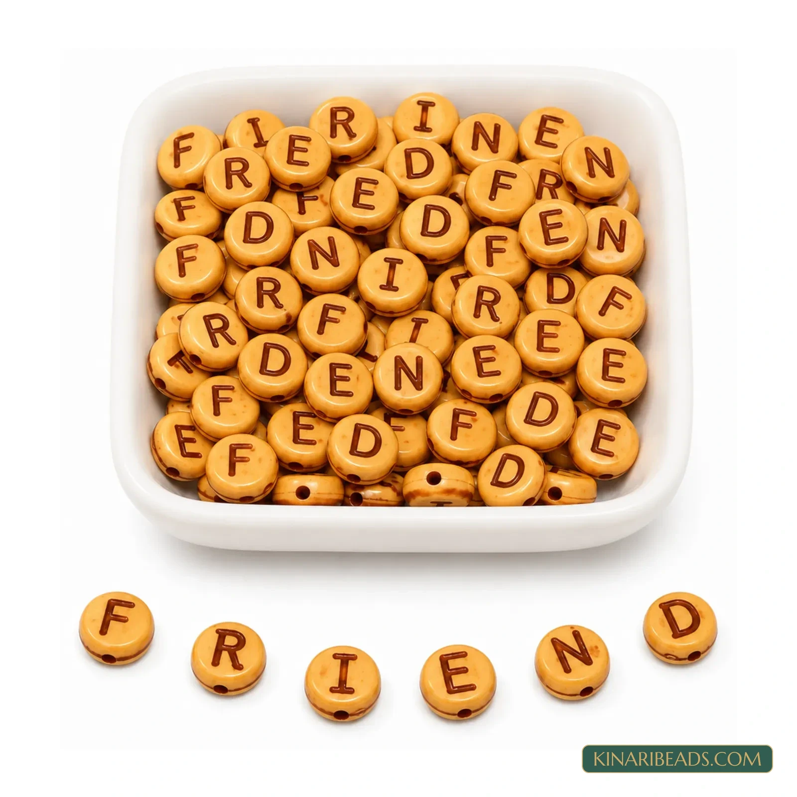 9mm Golden Yellow FRIEND Acrylic Flat Round Letter Beads - 100g