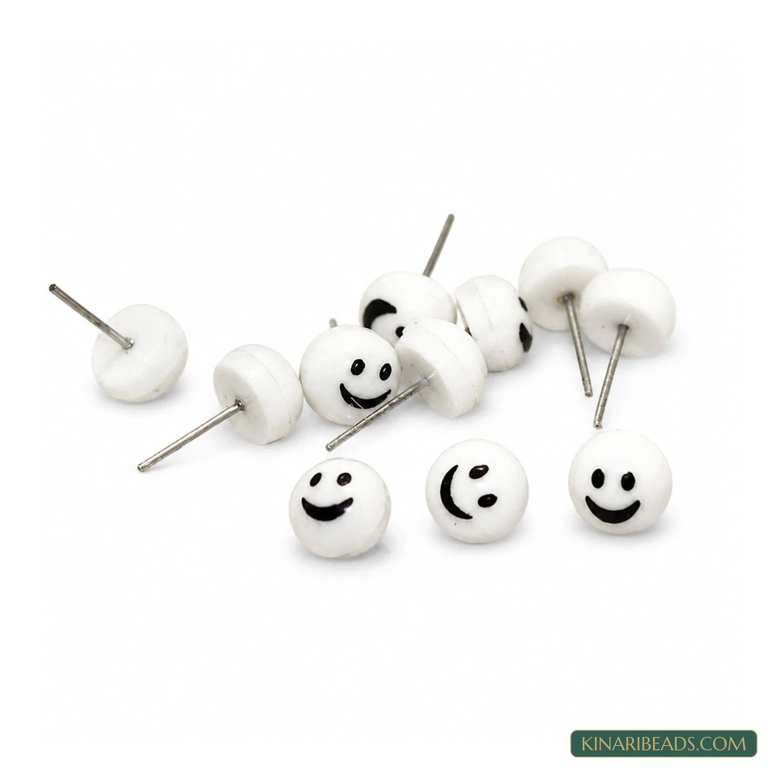 9mm Smiley Face Acrylic Earrings Studs – 50 Pack, Kinari Style EF76 - White colour