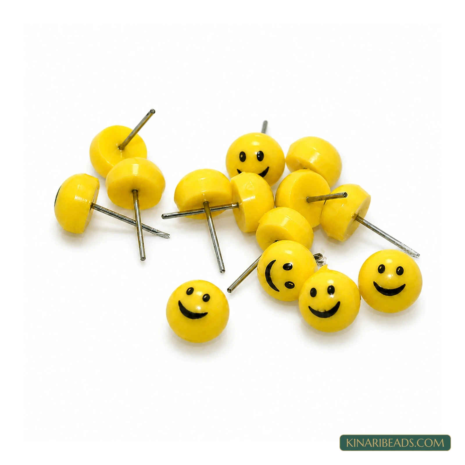 9mm Smiley Face Acrylic Earrings Studs – 50 Pack, Kinari Style EF76 - Yellow colour