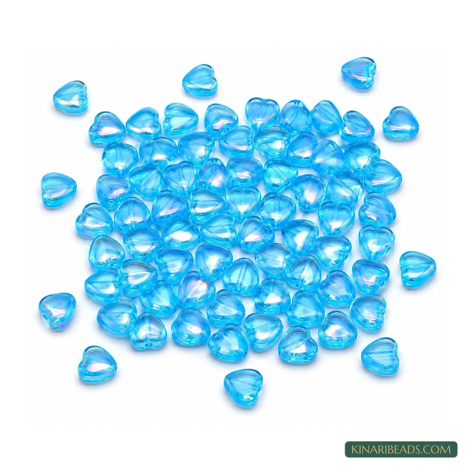 9mm Transparent Iridescent Heart Acrylic Beads - 100g (Approx. 525 Pcs) - Transparent Iridescent Aqua Blue colour