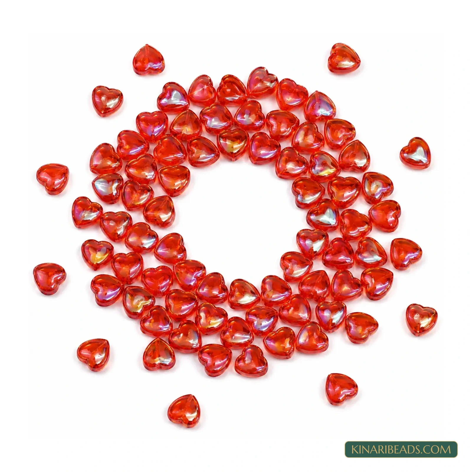 9mm Transparent Iridescent Heart Acrylic Beads - 100g (Approx. 525 Pcs) - Transparent Iridescent Ruby Red colour