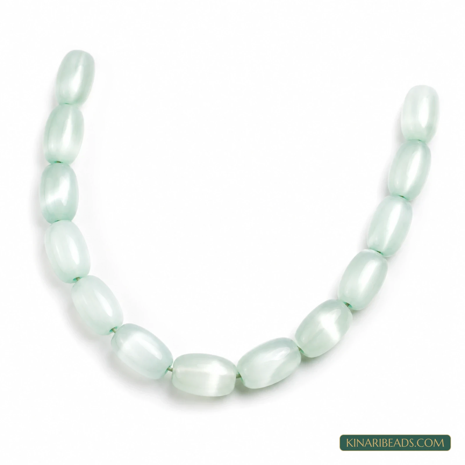 9×5mm Oval Cat’s Eye Glass Beads – 1 String - Light Green colour