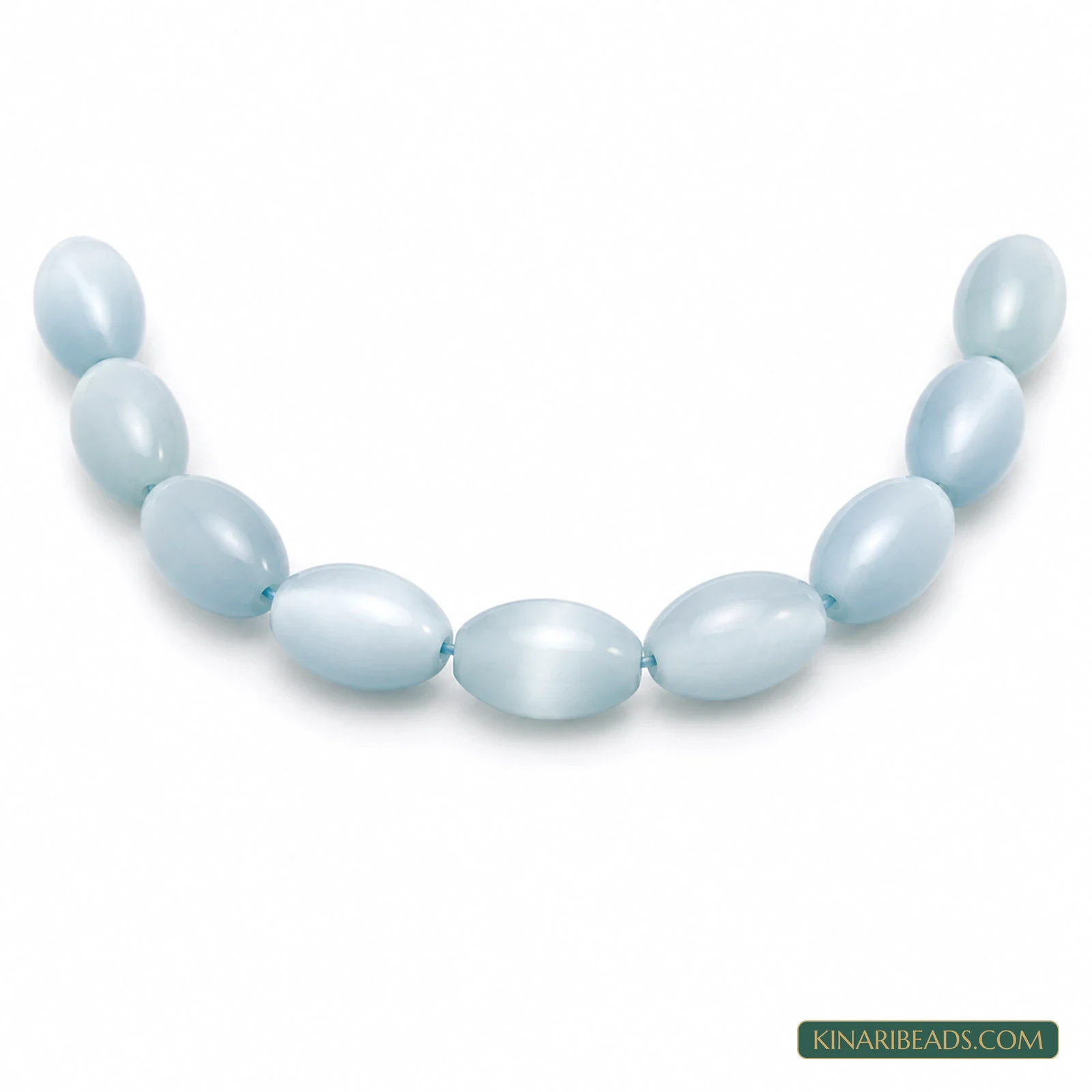 9×5mm Oval Cat’s Eye Glass Beads – 1 String - Turquoise colour