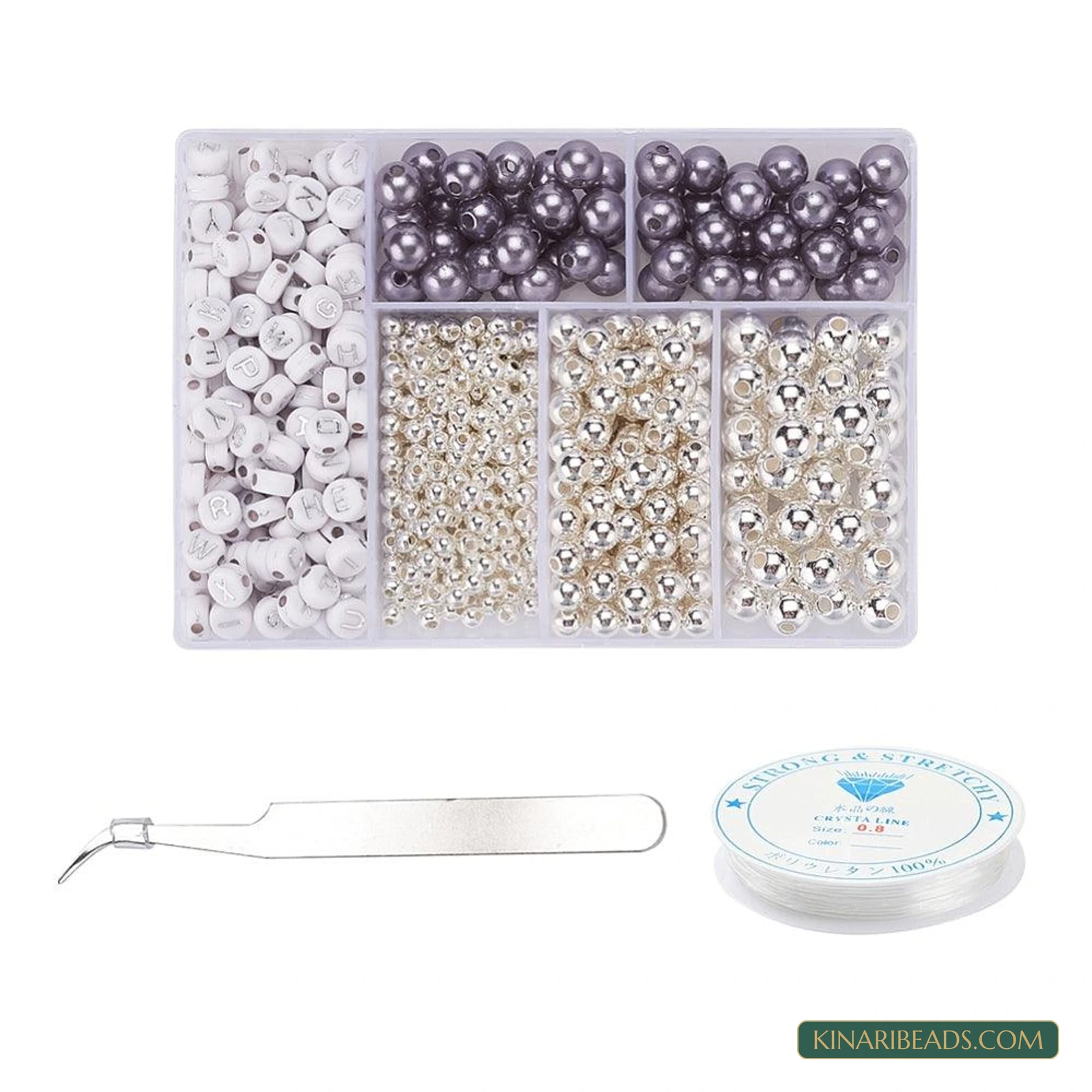 Alphabet & Pearl Beads Necklace Making Kit with Tweezers