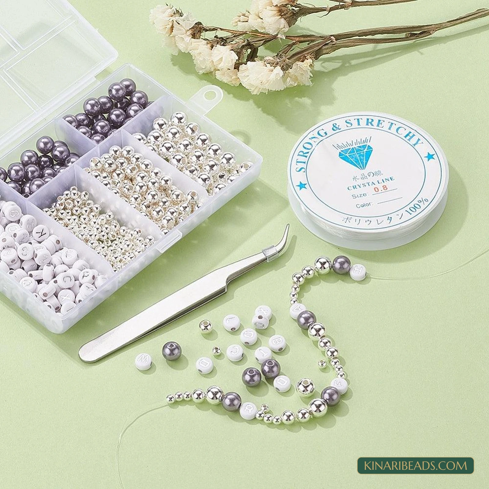 Alphabet & Pearl Beads Necklace Making Kit with Tweezers product image