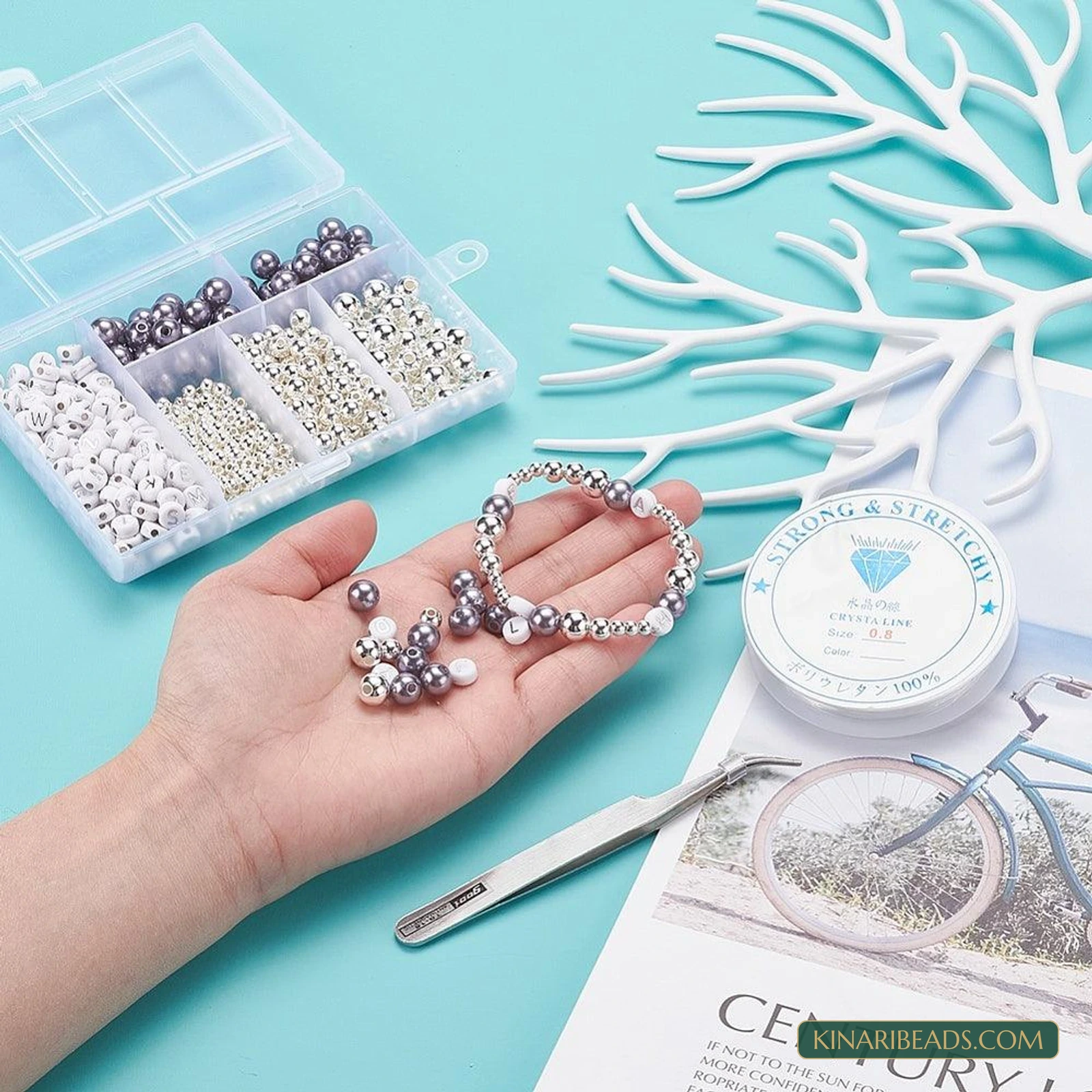 Alphabet & Pearl Beads Necklace Making Kit with Tweezers product image