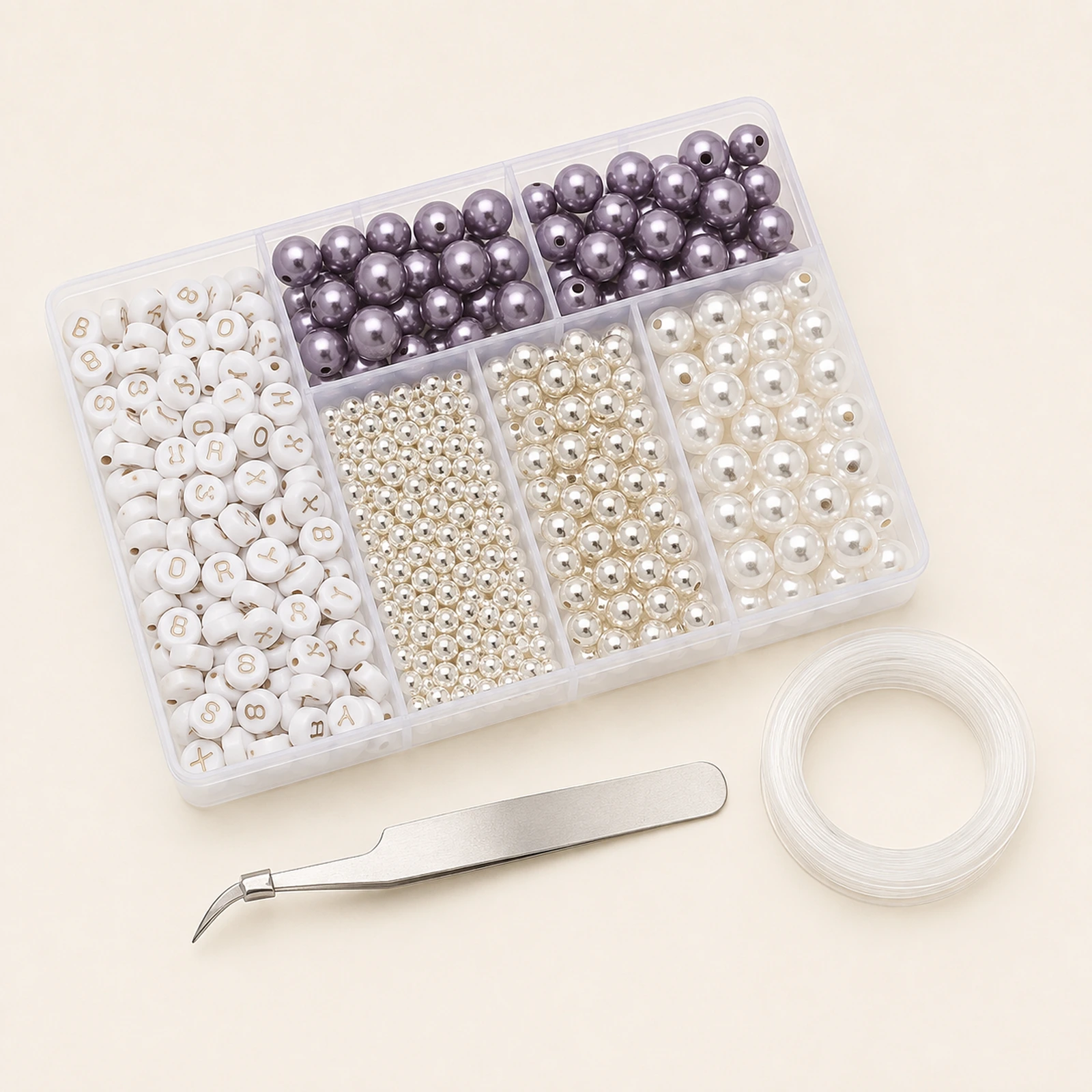 Alphabet & Pearl Beads Necklace Making Kit with Tweezers