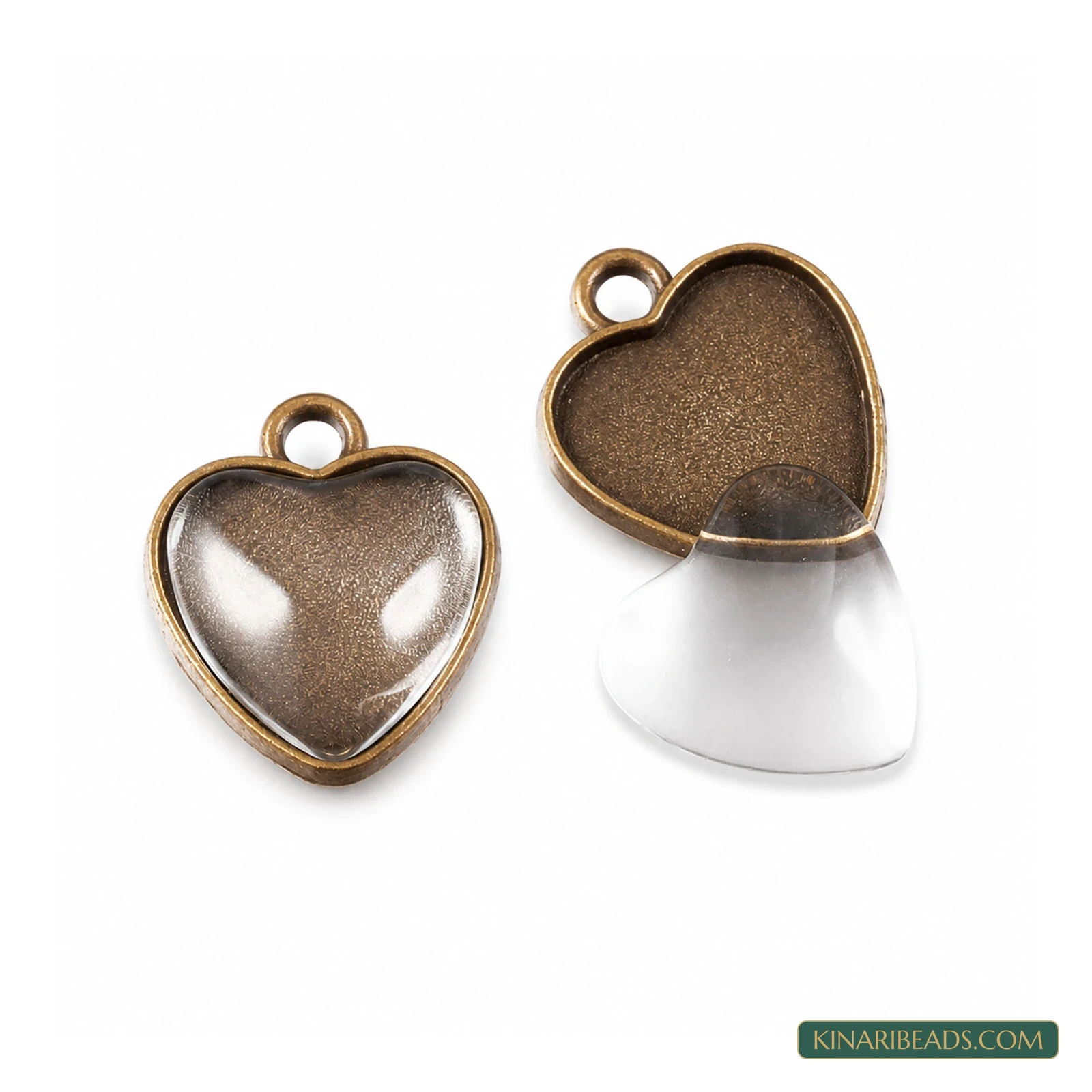 Antique Bronze Heart Cabochon Pendant Trays with Glass – 21x18mm - Antique Bronze colour