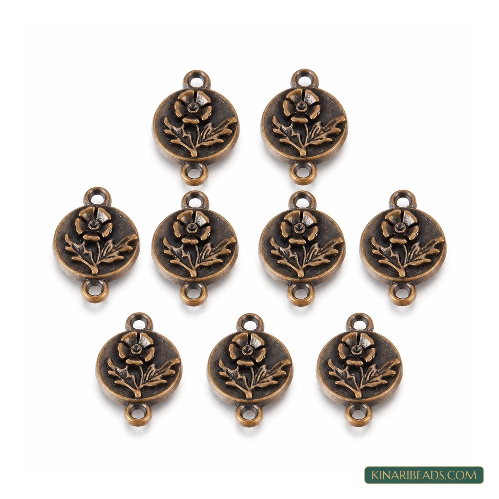 Antique Bronze Round Flower Links – 17x11mm