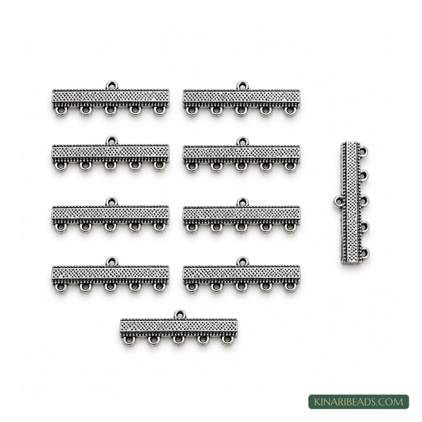 Antique Silver 5-Loop Connector Bar – 30mm, 10 Pack