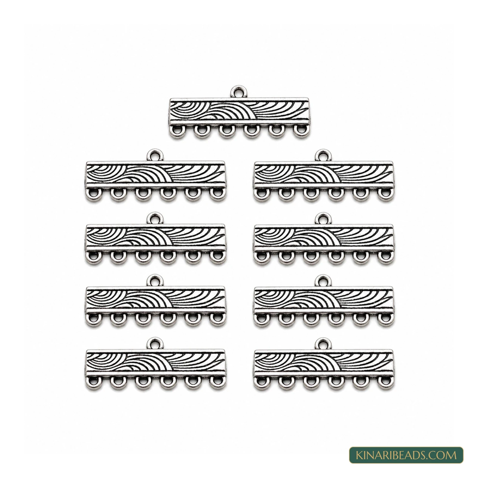 Antique Silver 6-Loop Connector Bar – 27mm, 10 Pack
