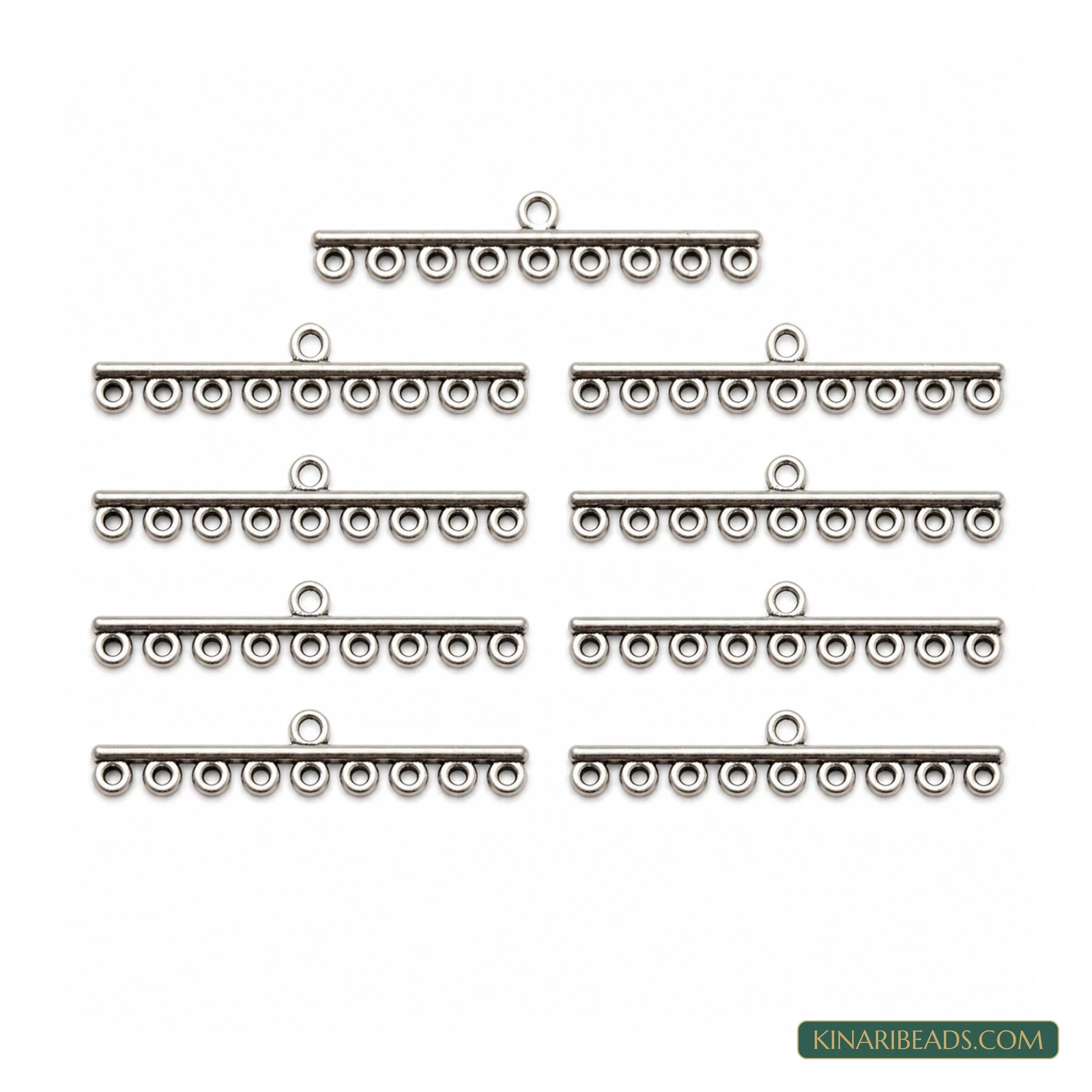 Antique Silver 9-Loop Connector Bar – 45mm, 10 Pack