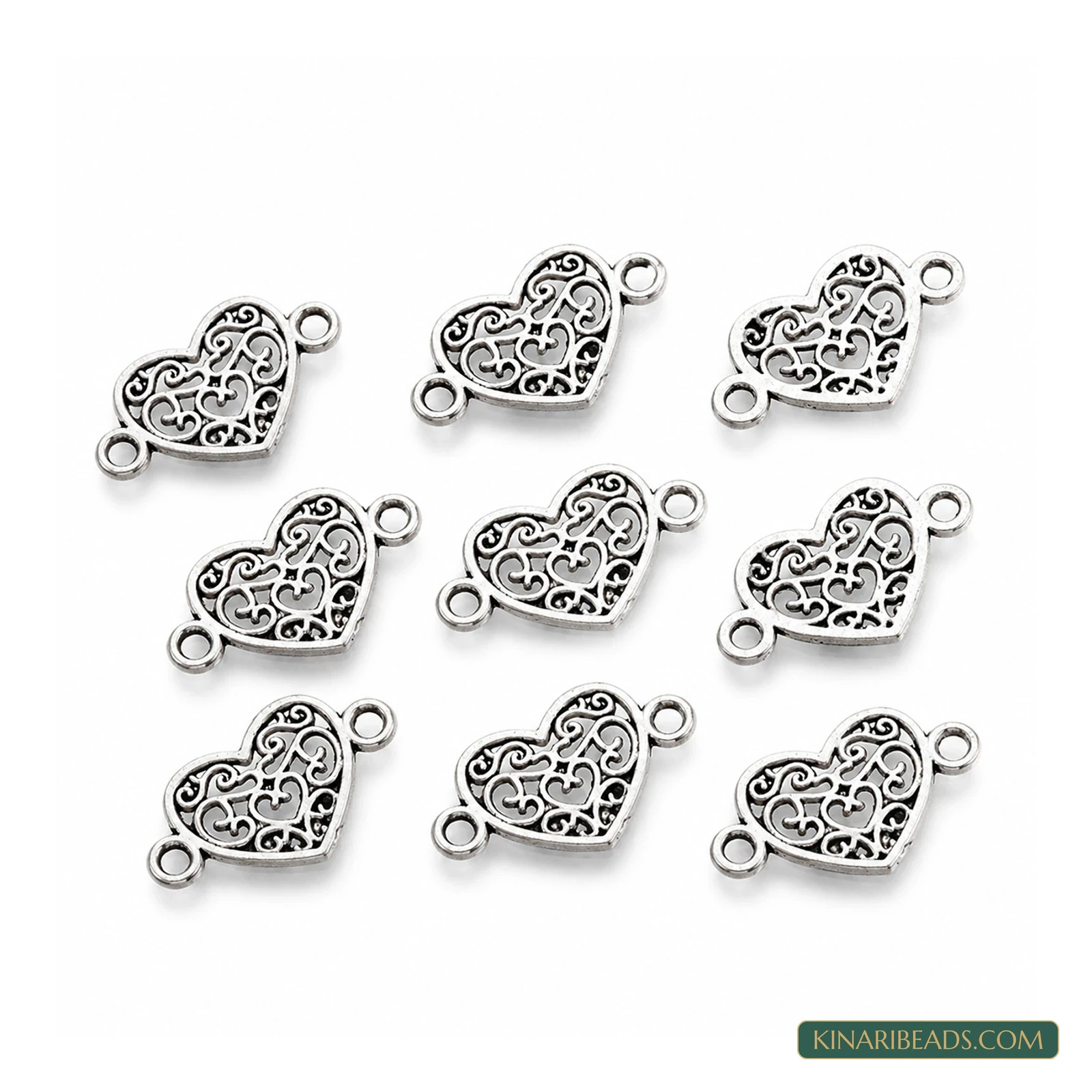 Antique Silver Heart Link Connectors – 12x21mm