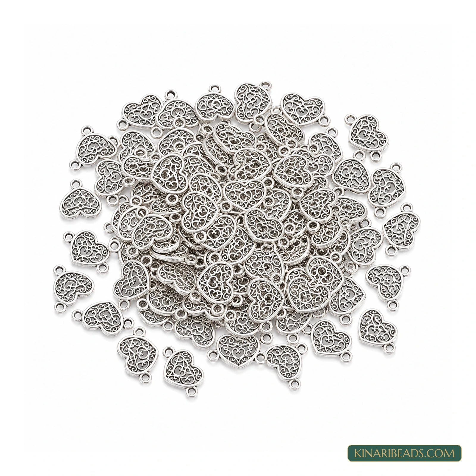 Antique Silver Heart Link Connectors – 12x21mm product image