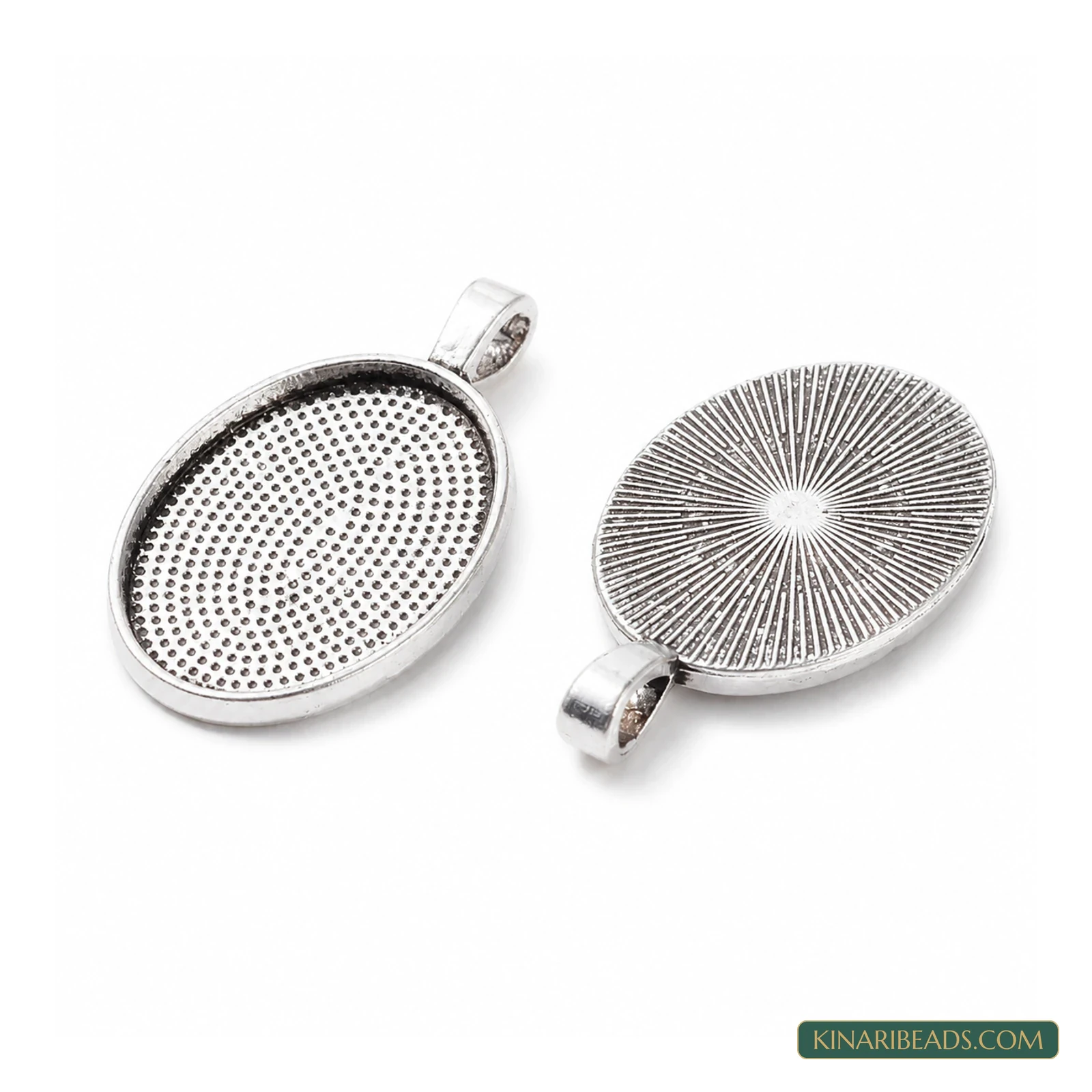 Antique Silver Oval Cabochon Pendant Trays – 1 Inch product image
