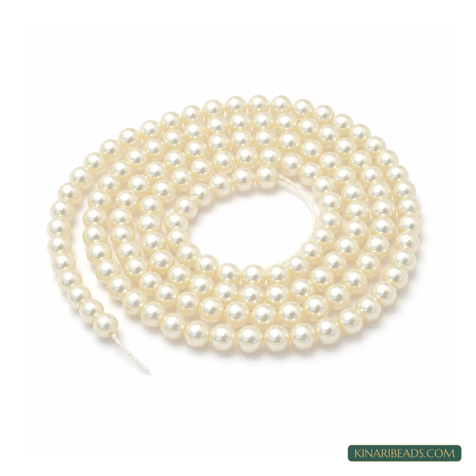 Assorted Colours Round Glass Pearl Beads – 6mm, 32-Inch String - Cream colour