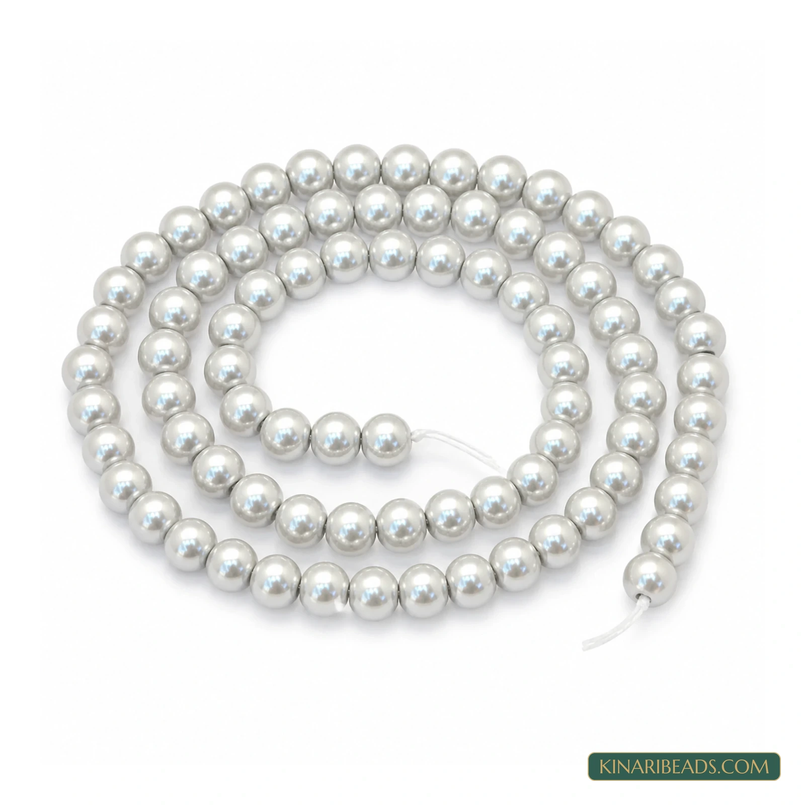 Assorted Colours Round Glass Pearl Beads – 6mm, 32-Inch String - Grey colour