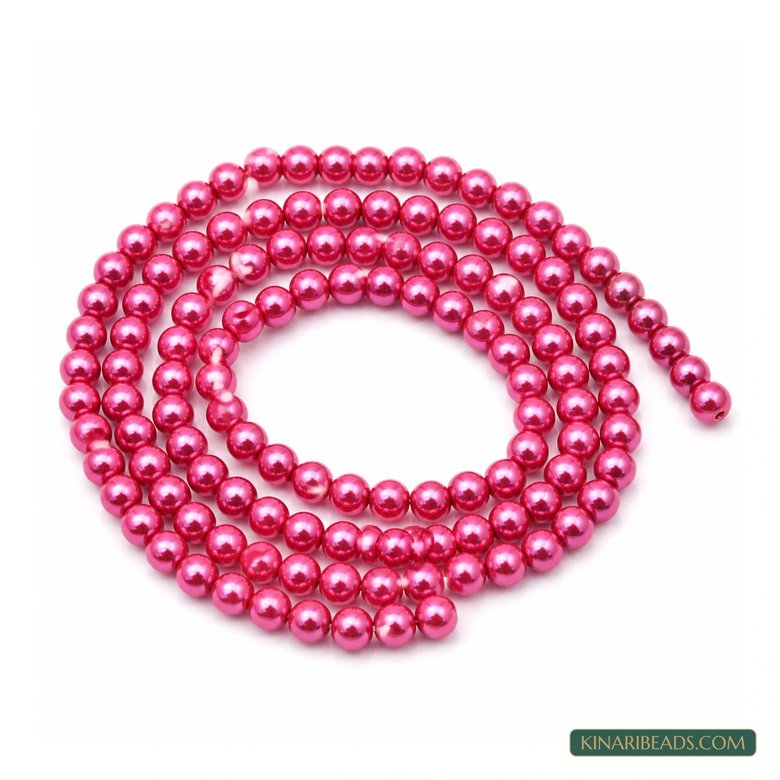 Assorted Colours Round Glass Pearl Beads – 6mm, 32-Inch String - Magenta colour