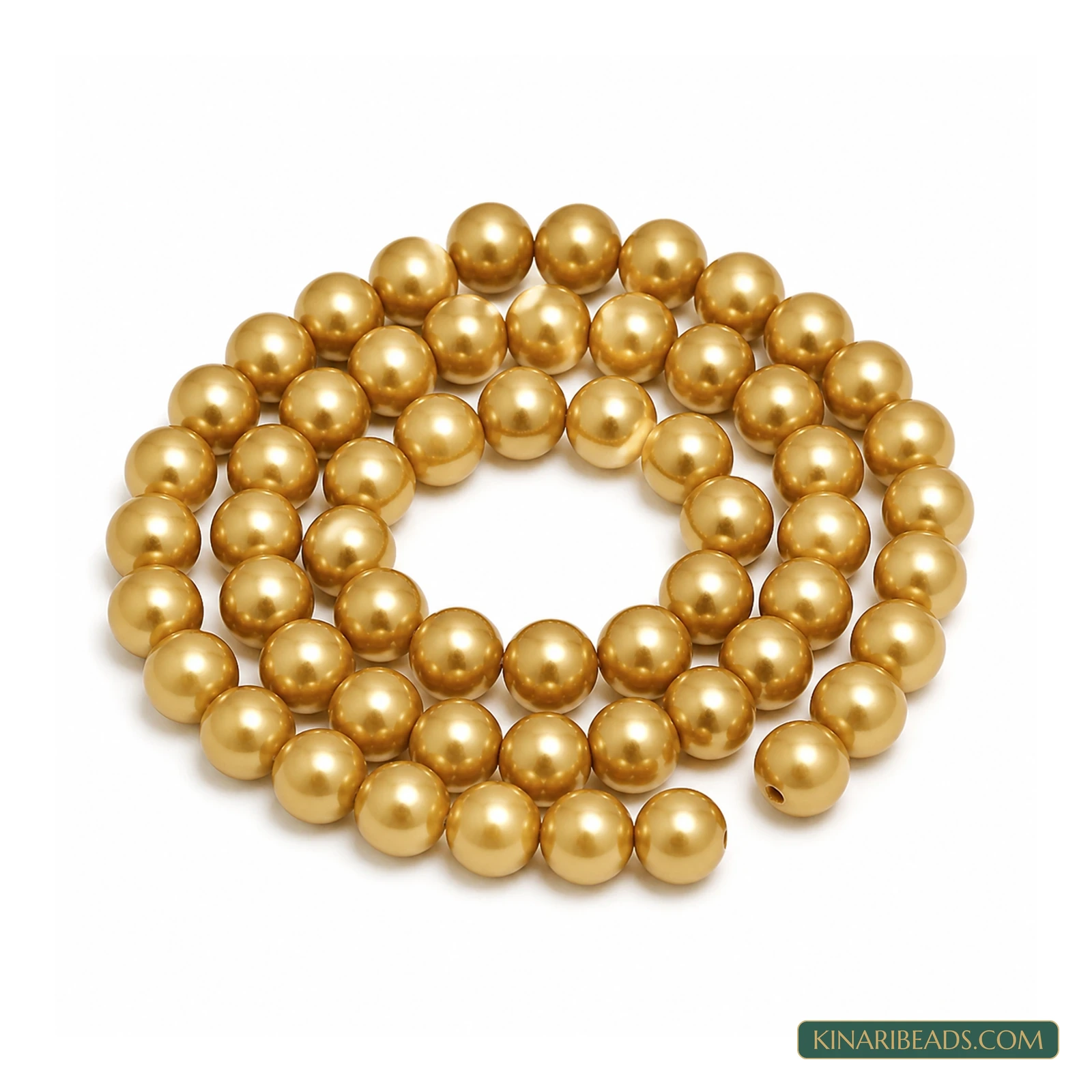 Assorted Colours Round Shell Pearl Beads – 10mm, 1 String - Beige colour