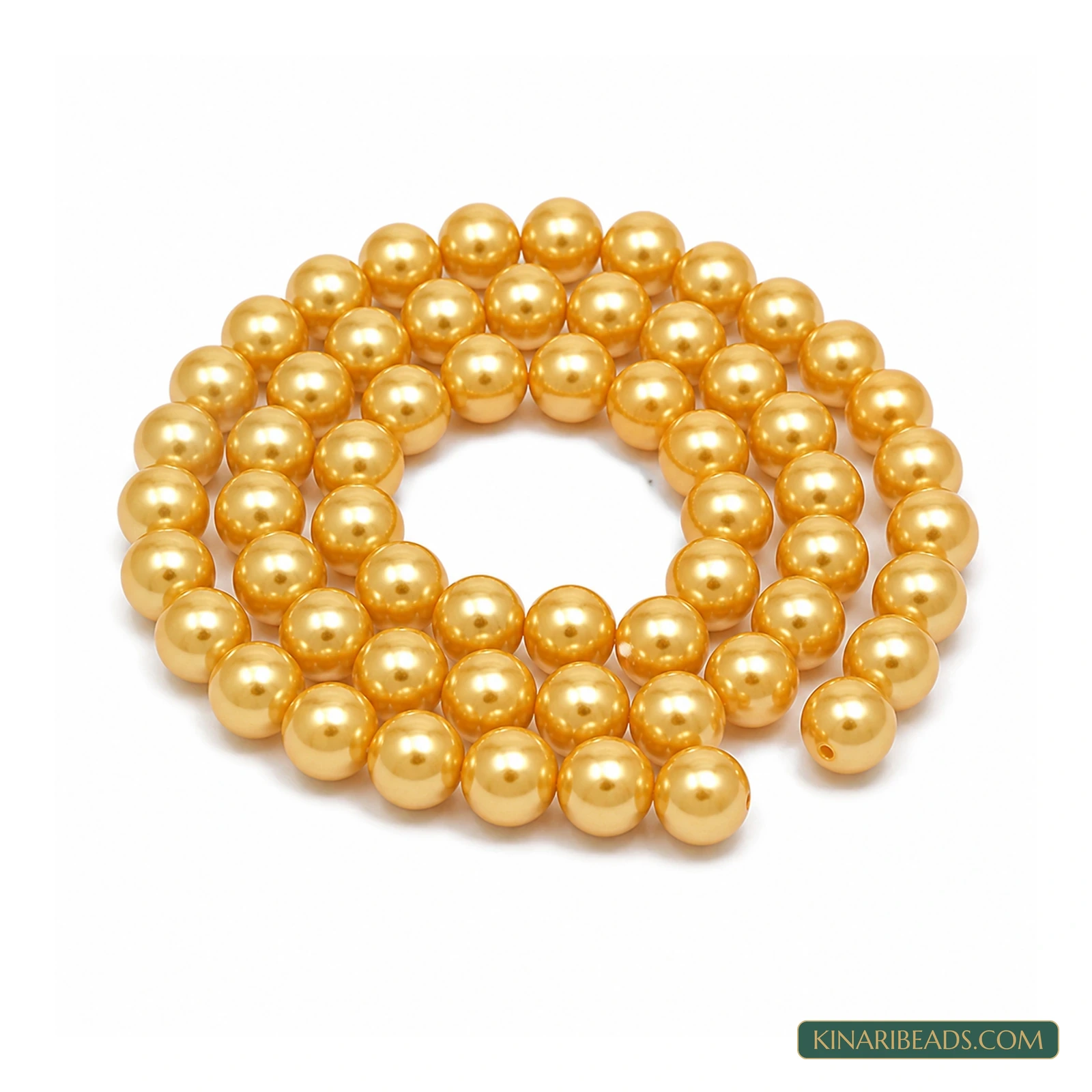 Assorted Colours Round Shell Pearl Beads – 10mm, 1 String - Golden colour