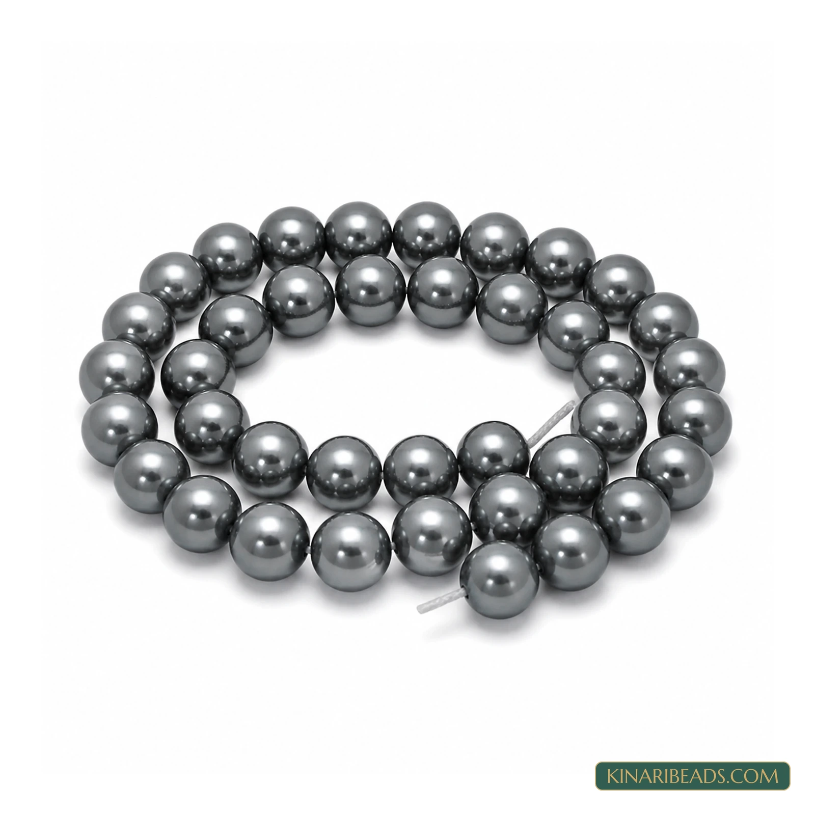 Assorted Colours Round Shell Pearl Beads – 10mm, 1 String - Grey colour