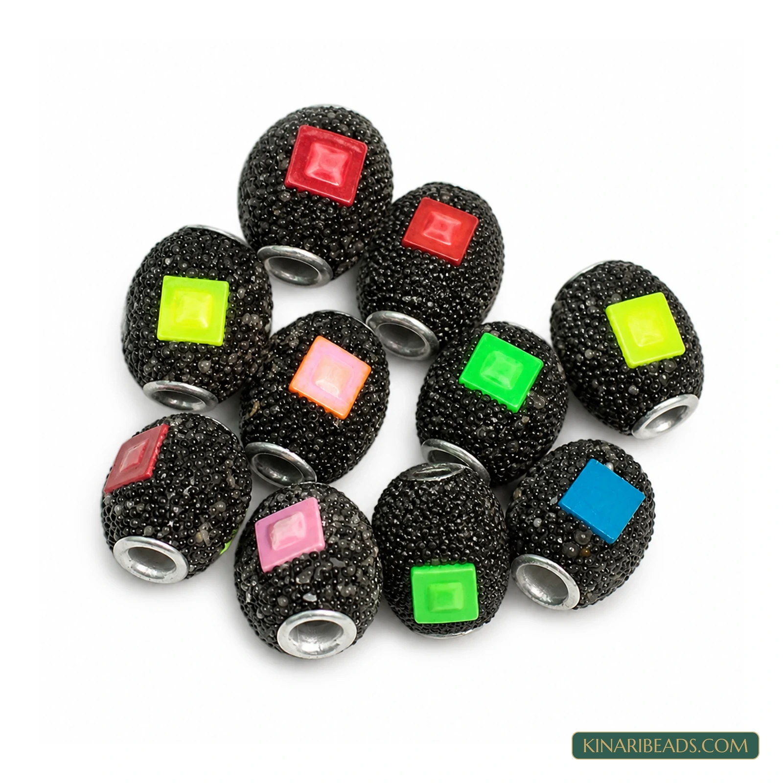 Black Colour Square Oval Lac Beads 15x12mm – 10 Pcs