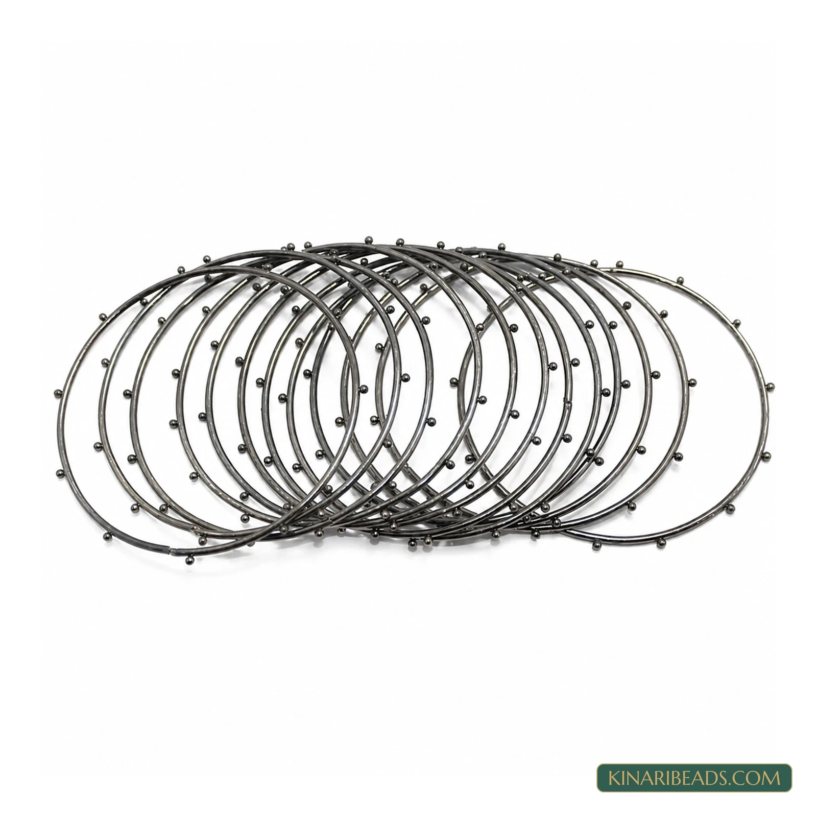 Black Dotted Alloy Bangles – 12 Piece Set product image