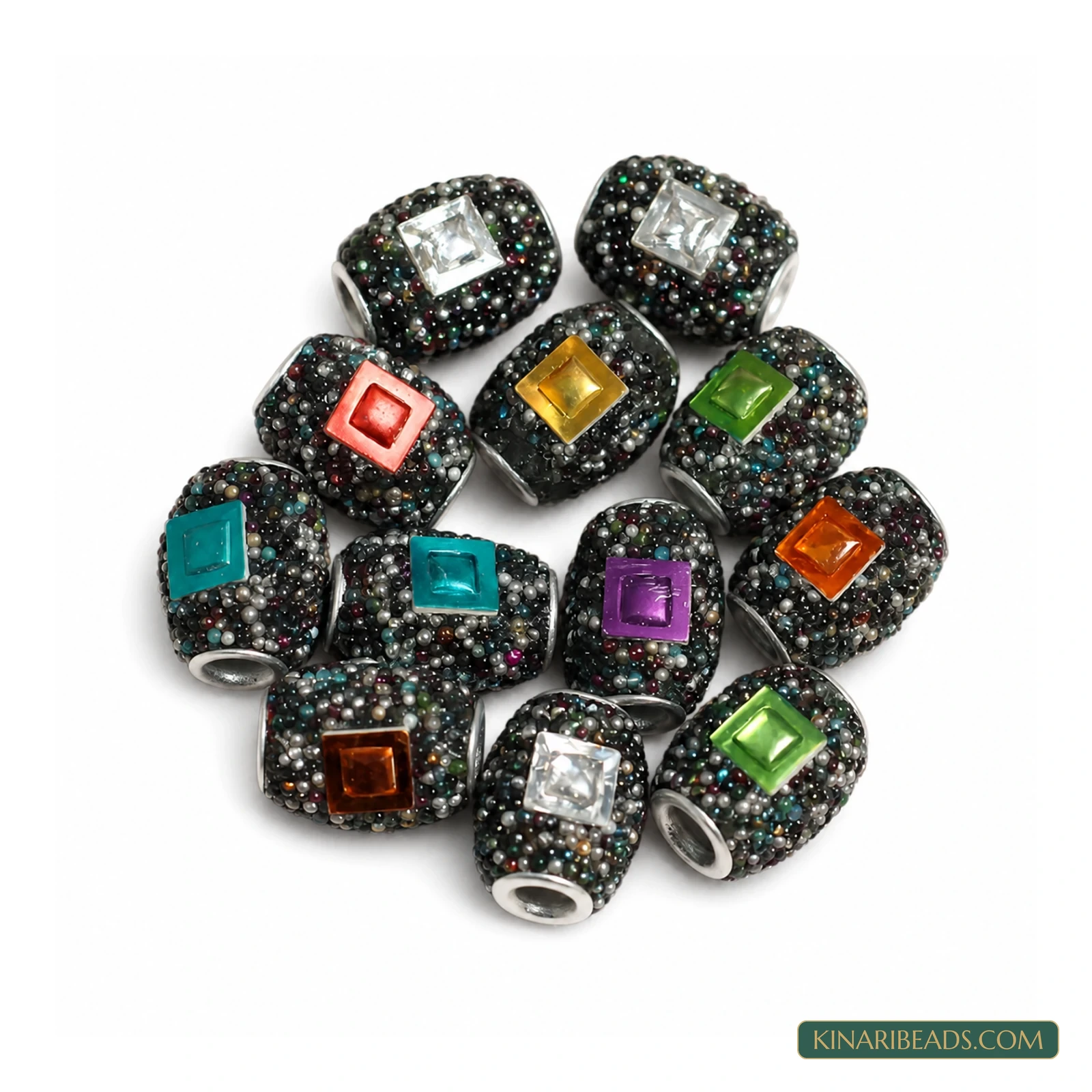 Black Mirror Square Drum Lac Beads 15x12mm – 10 Pcs