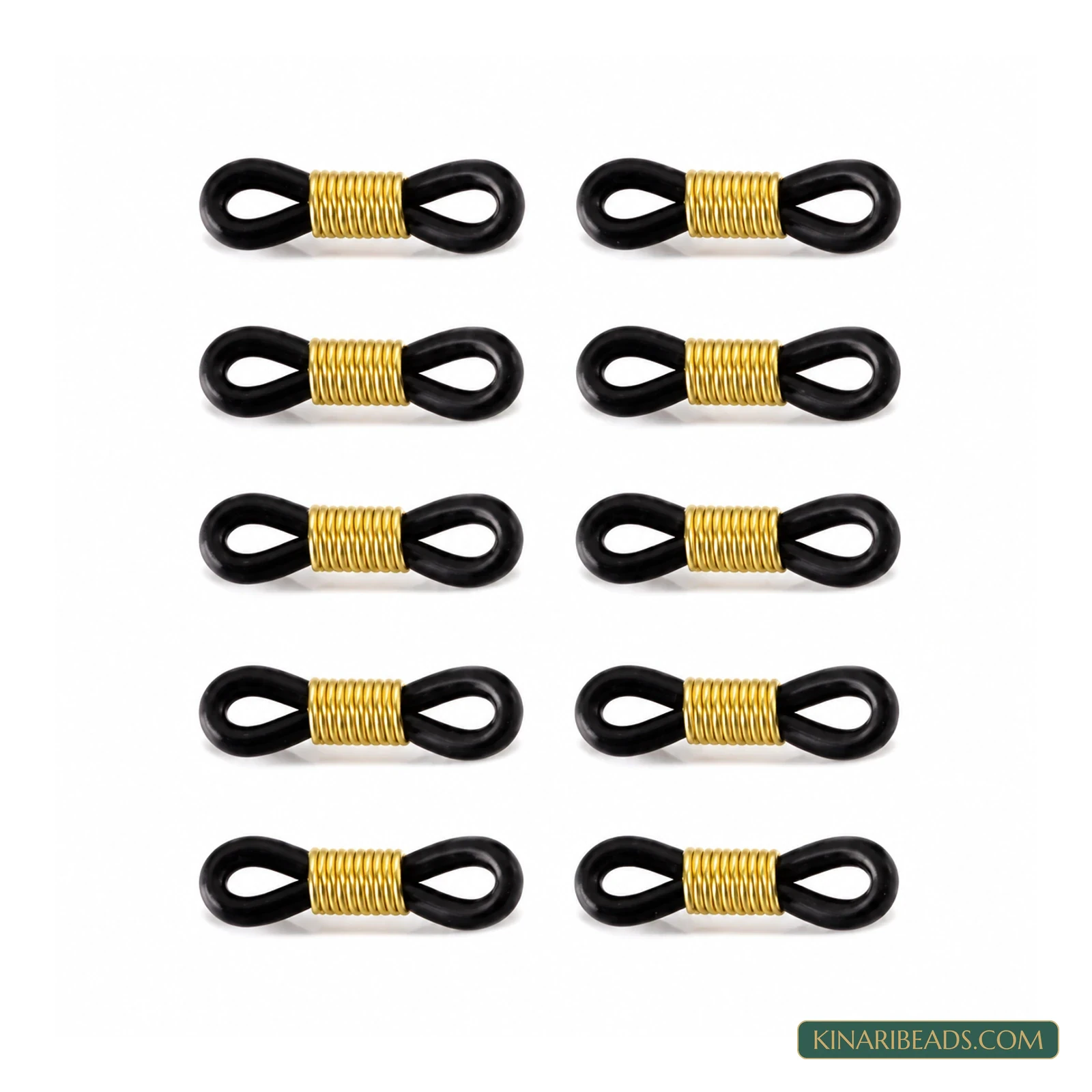 Black Rubber Eyeglass Chain Retainer Loops with Metal Coils – 0.75 Inch, 10 Pack