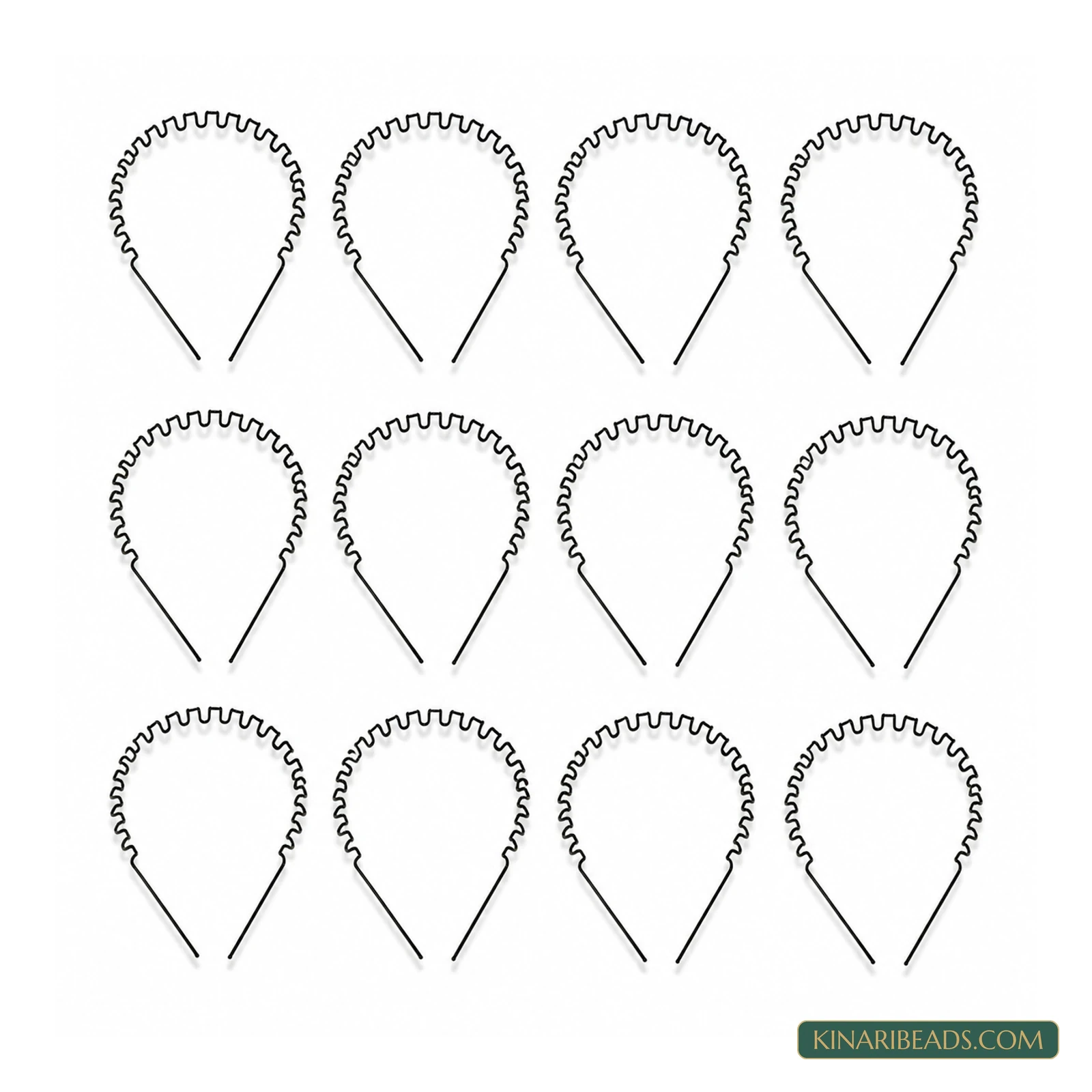 Black Wavy-Tooth Hairband Bases – 15 Inch, 12 Pack - Black colour